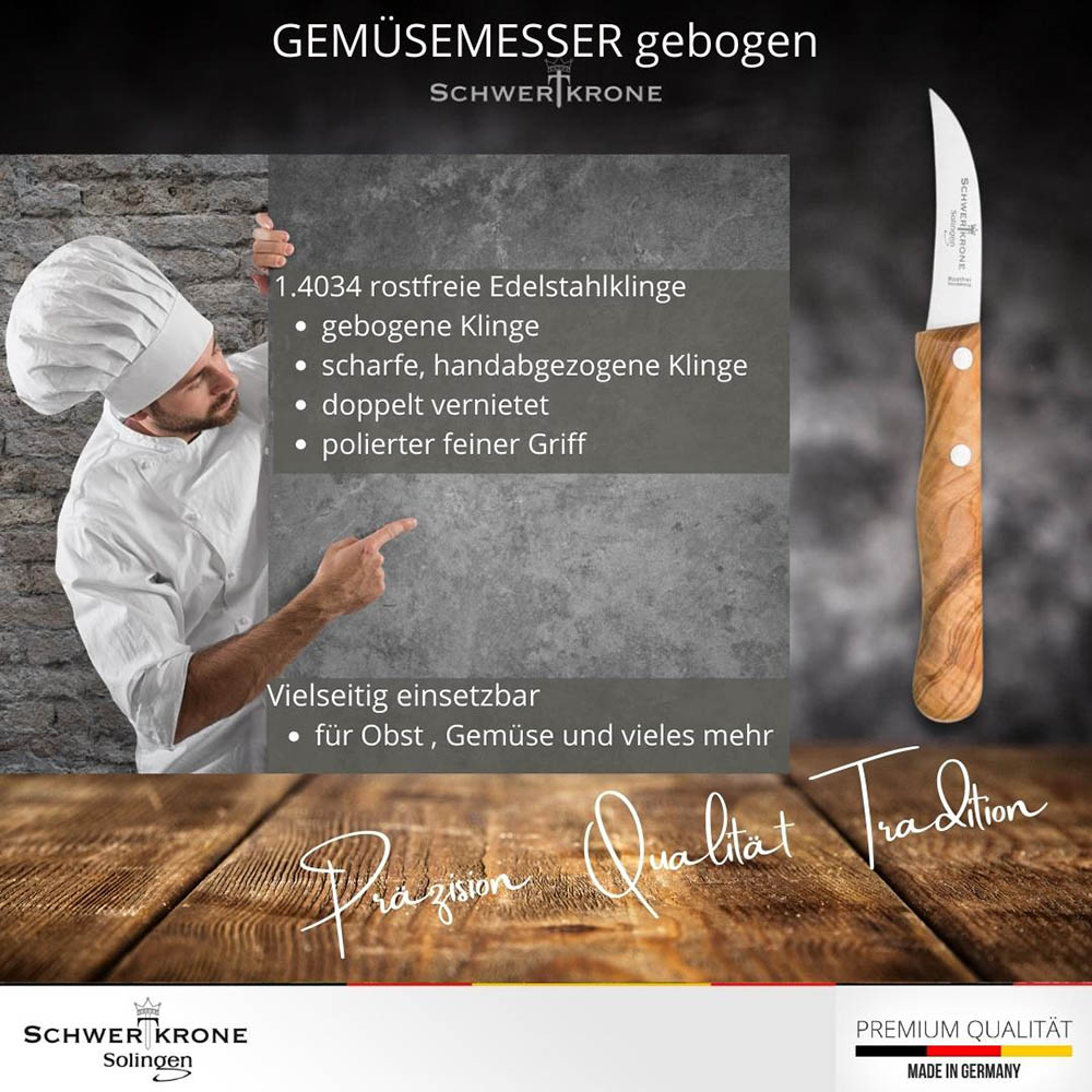 SCHWERTKRONE paring knife blade length 5.5 cm Tournier knife olive wood