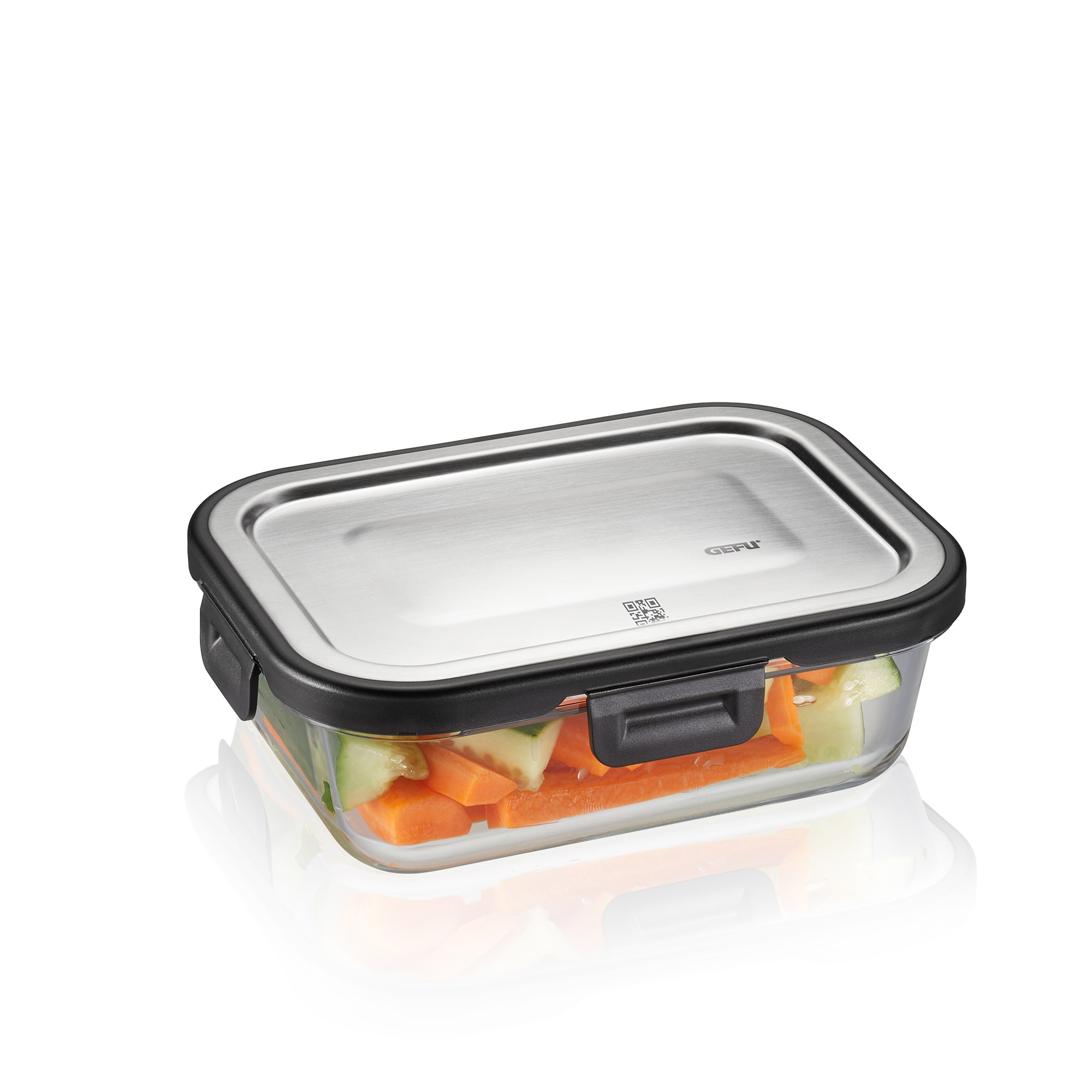 GEFU Frischhaltedose MILO 0,6 Liter eckig aus Borosilikatglas Edelstahldeckel