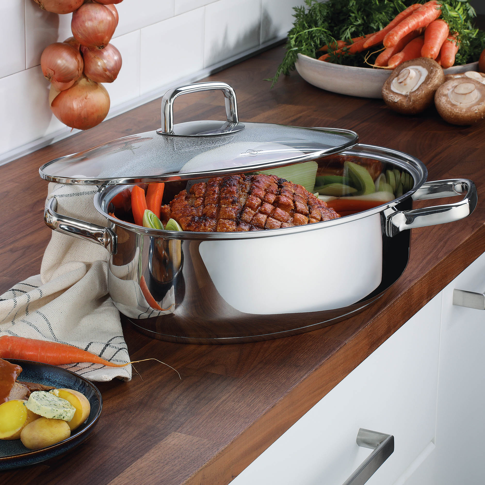 KÜCHENPROFI Gourmet roaster PISA stainless steel 38 cm 8.5 litre glass lid INDUCTION