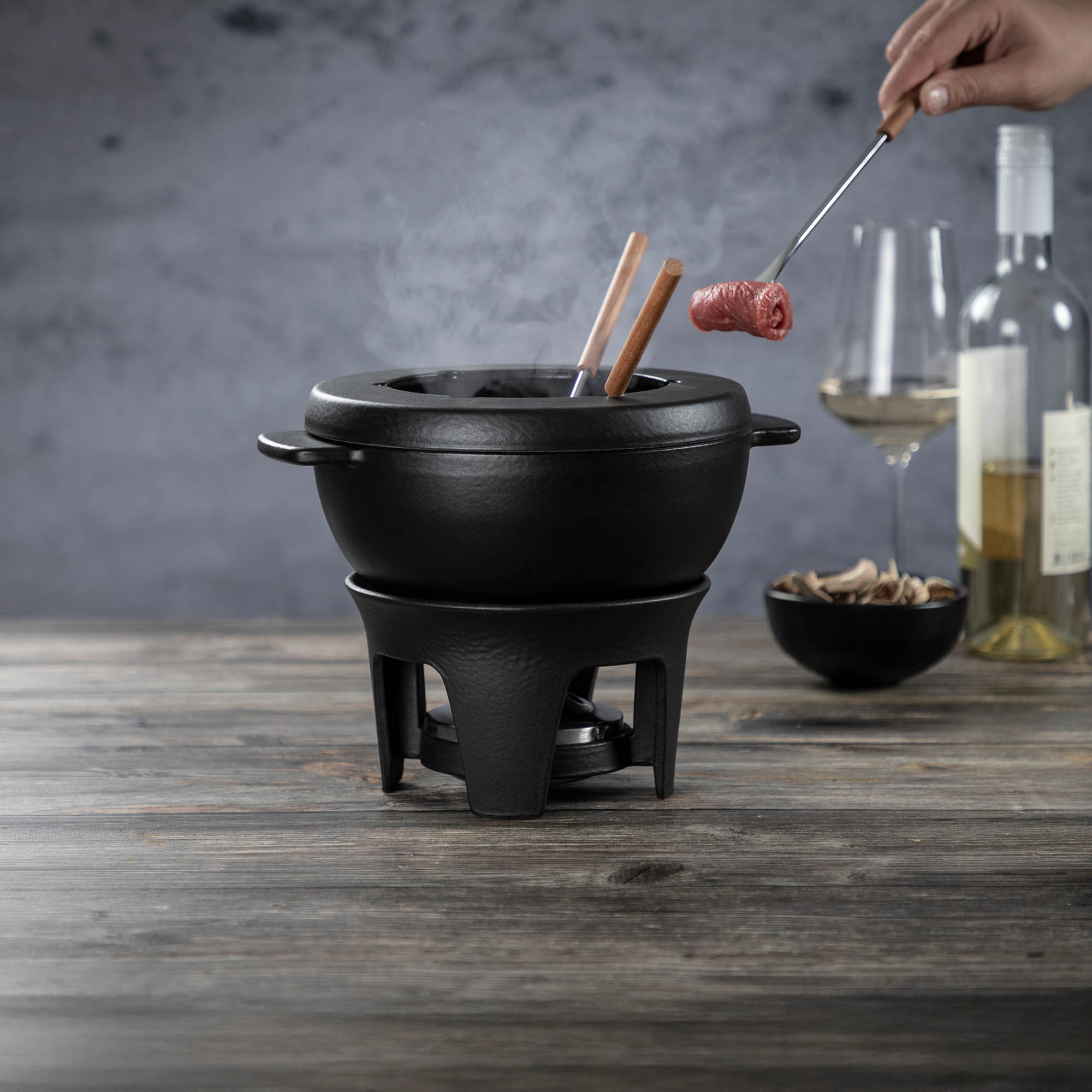 KUHN RIKON meat / cheese fondue set GLACIER cast iron 24 cm INDUCTION fondue