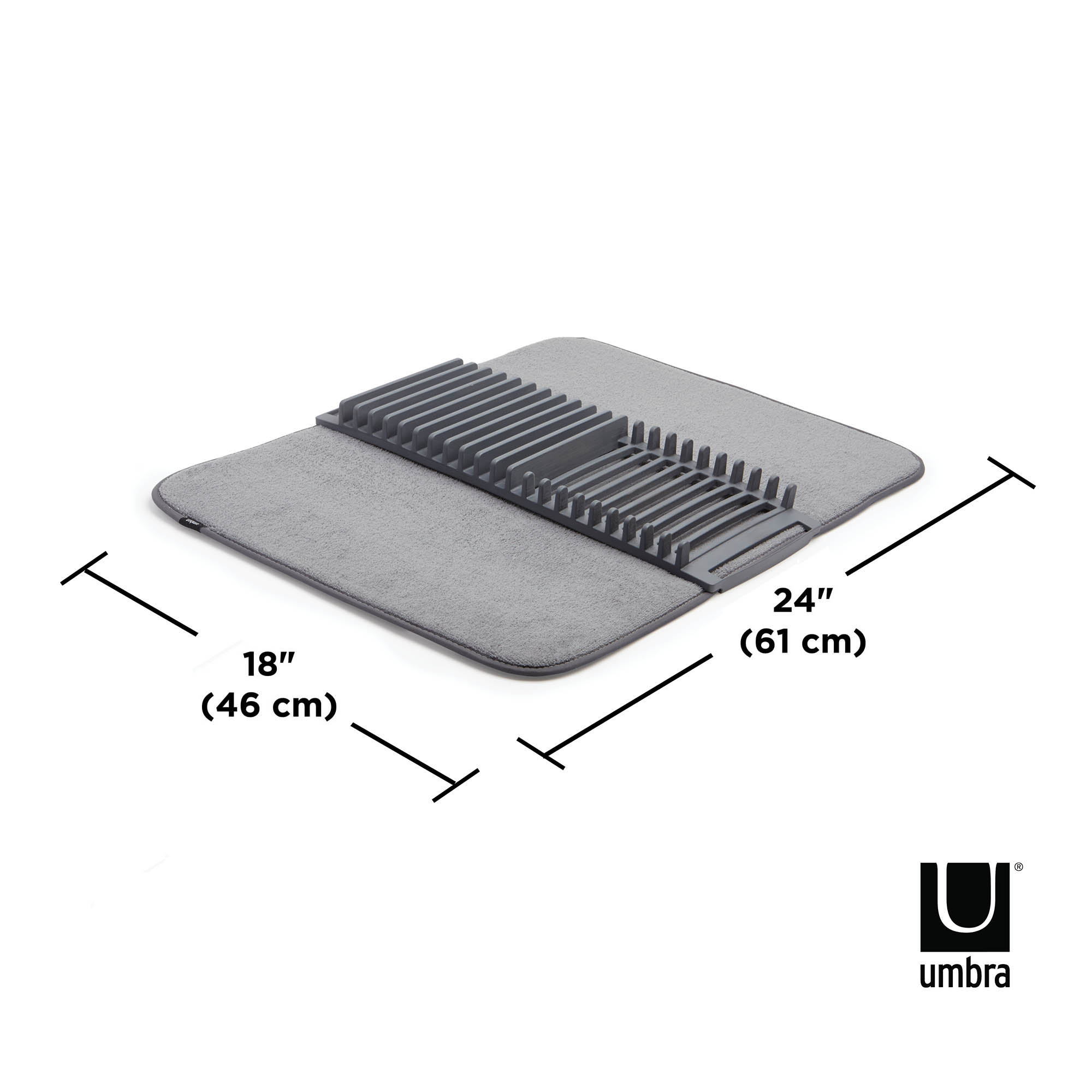 UMBRA Dish Rack with UDRY Microfibre Mat, 61 x 46 cm, Anthracite