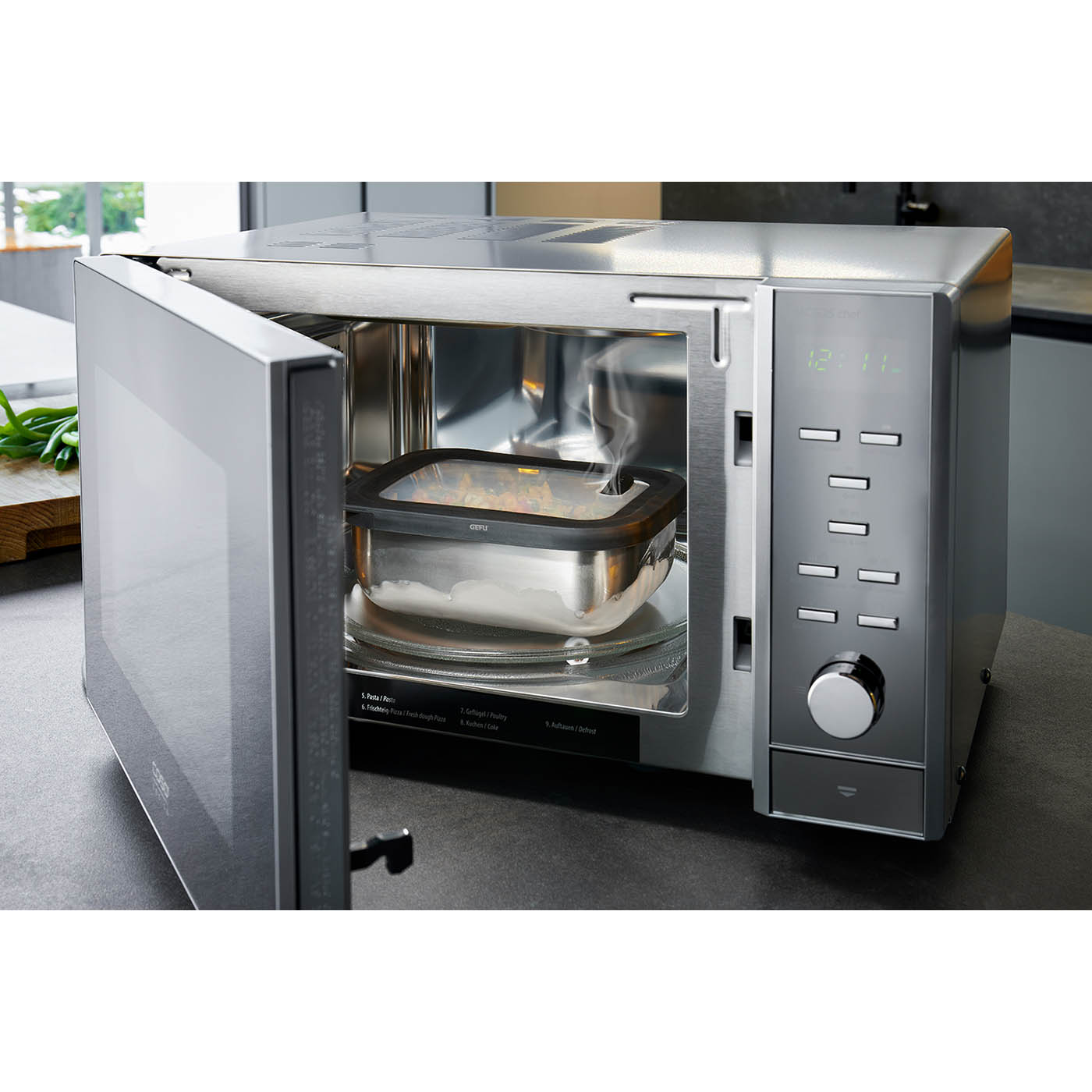 GEFU PROVIDO 1.0 litre round stainless steel microwave-safe food storage container