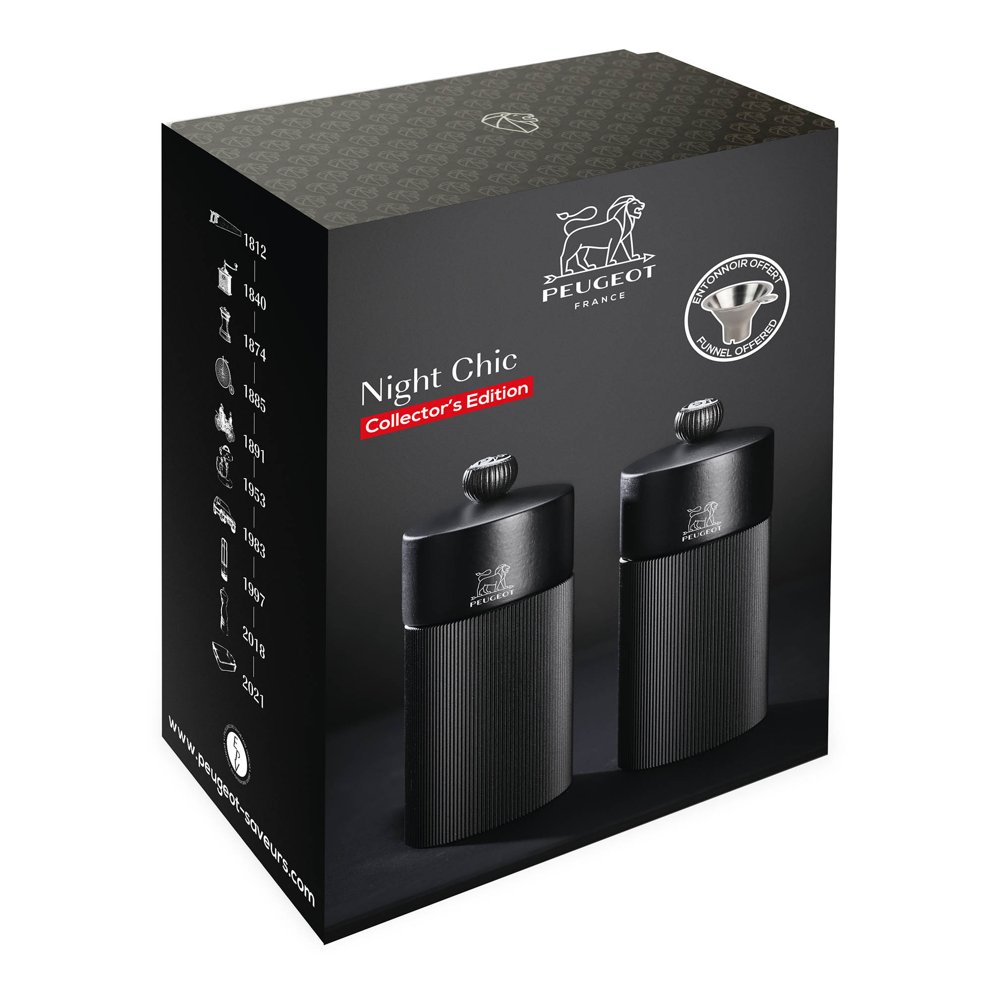 PEUGEOT Geschenkbox NIGHT CHIC Set Salzmühle Pfeffermühle LINE Z schwarz 12 cm