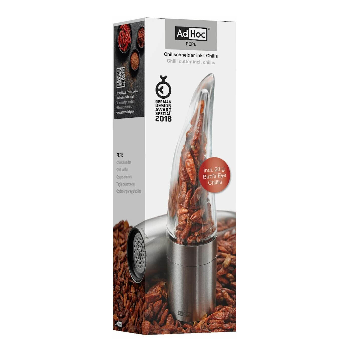 AdHoc gift set chilli cutter PEPE stainless steel / acrylic + 20 g Bird's Eye chillies