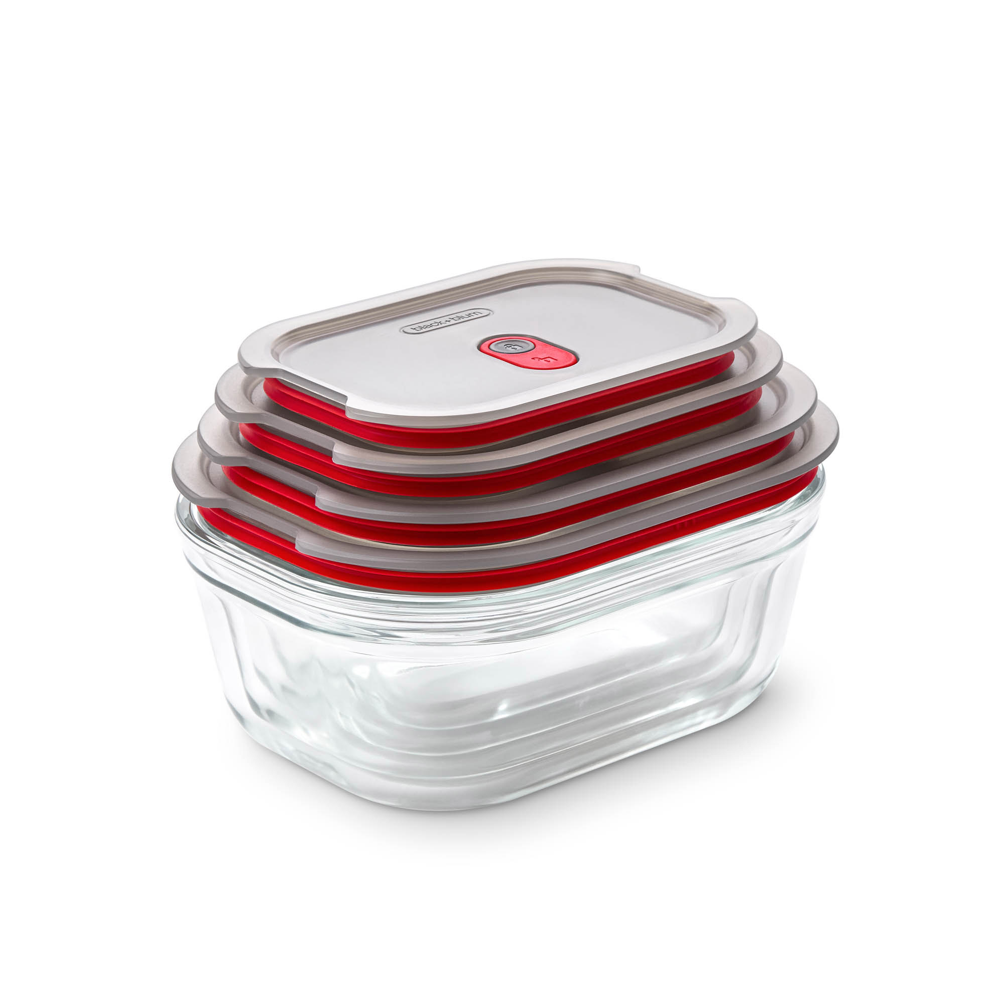 BLACK+BLUM 4er Set Multifunktions-Boxen aus Glas 0,38 + 0,6 + 0,9 + 1,2 Liter