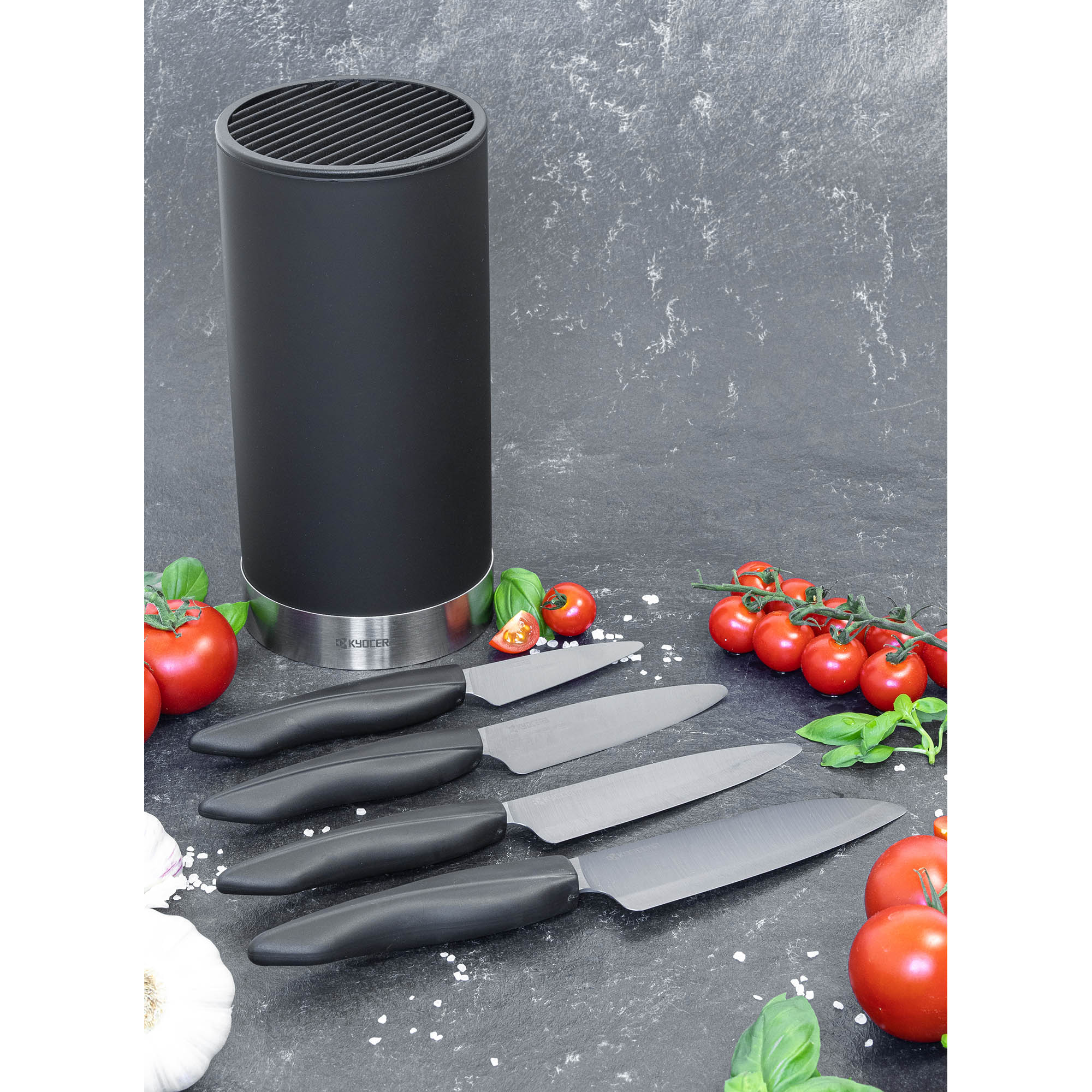 KYOCERA round knife block for up to 8 knives in a set with 4 ceramic knives SHIN BLACK