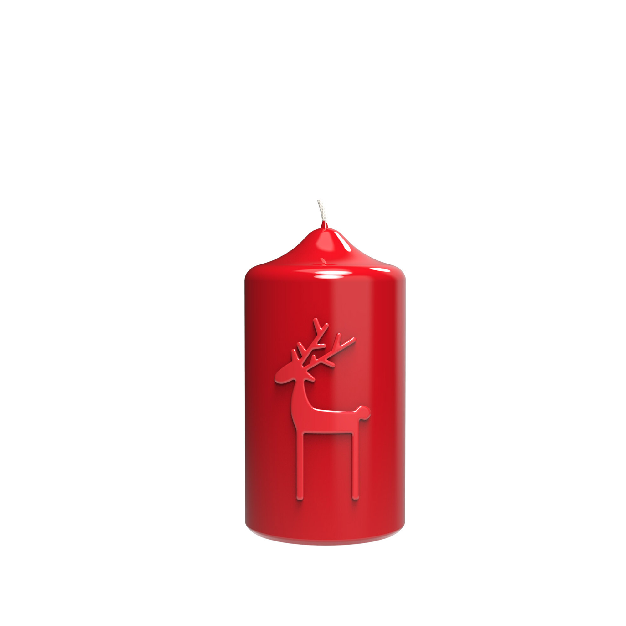 ENGELS KERZEN Hochglanz-Stumpenkerze mit Relief HIRSCH 15 cm burgunder