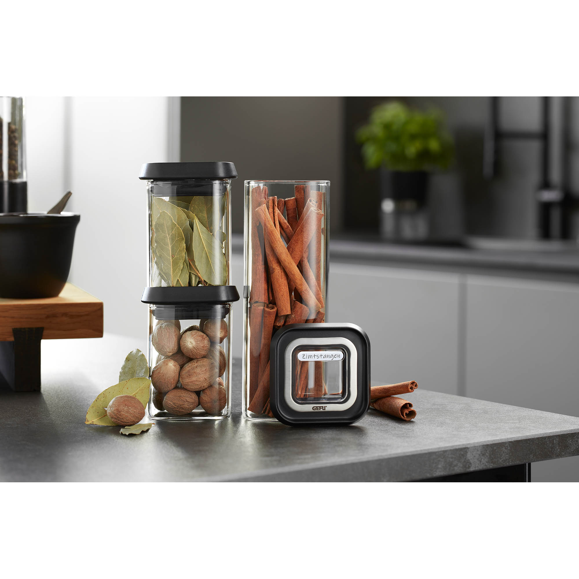 GEFU 3er Set Vorratsdosen Vorratsbehälter PANTRY MINI Borosilikatglas stapelbar