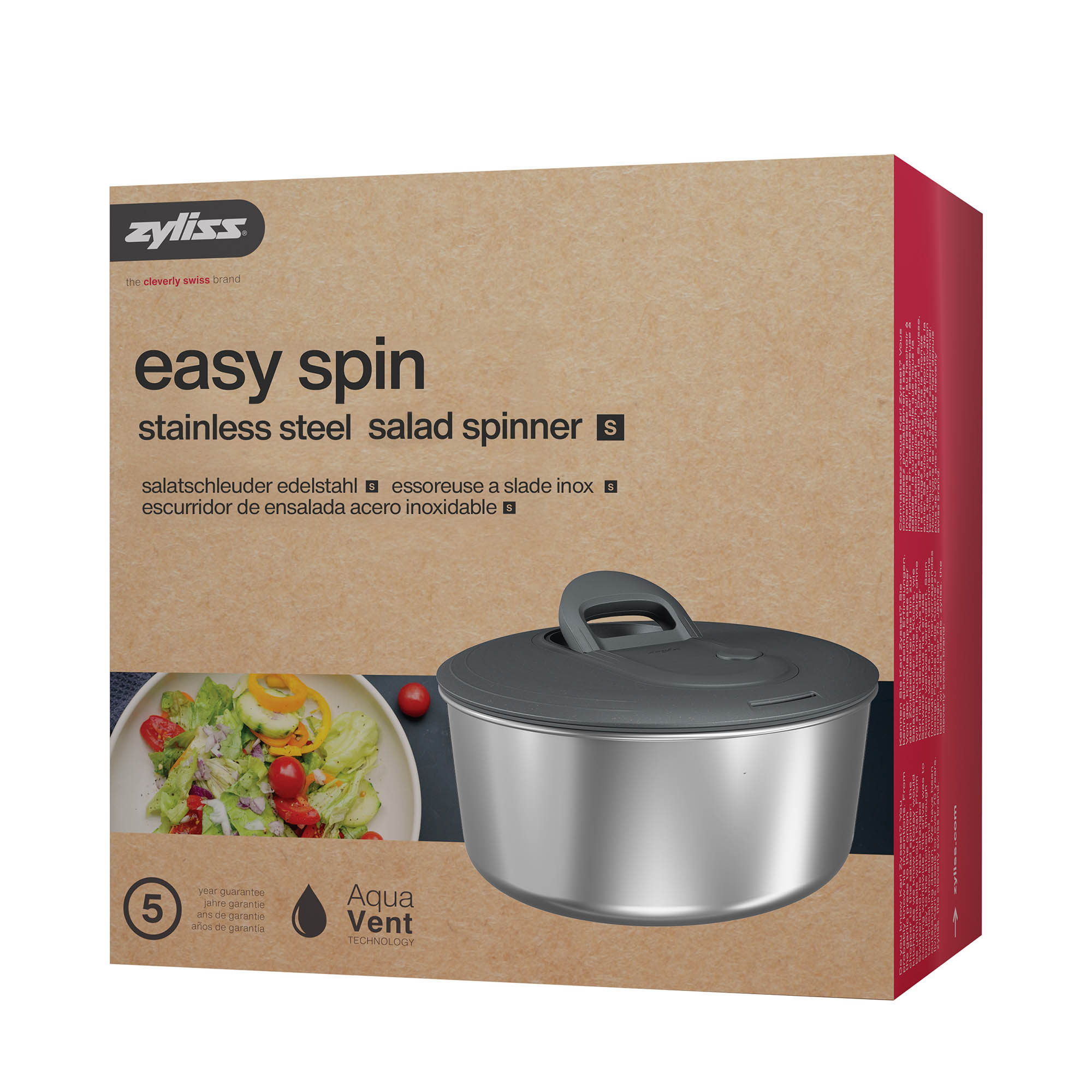 ZYLISS salad spinner EASY SPIN S stainless steel rope pull mechanism 23 cm black