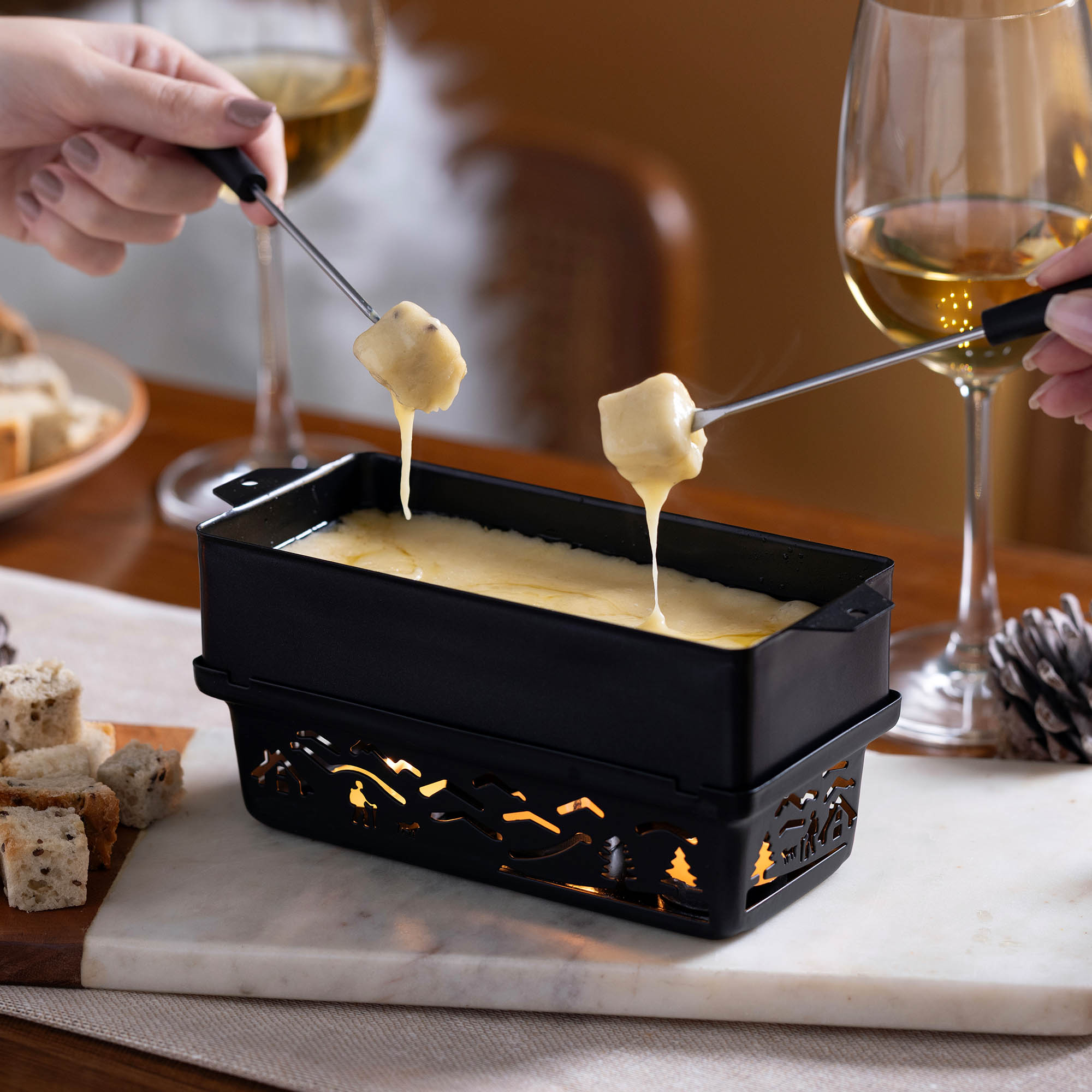 ZYLISS Fondue- und Raclette-Set TANDEM mit 4 Teelichtern 21 x 9,5 cm schwarz