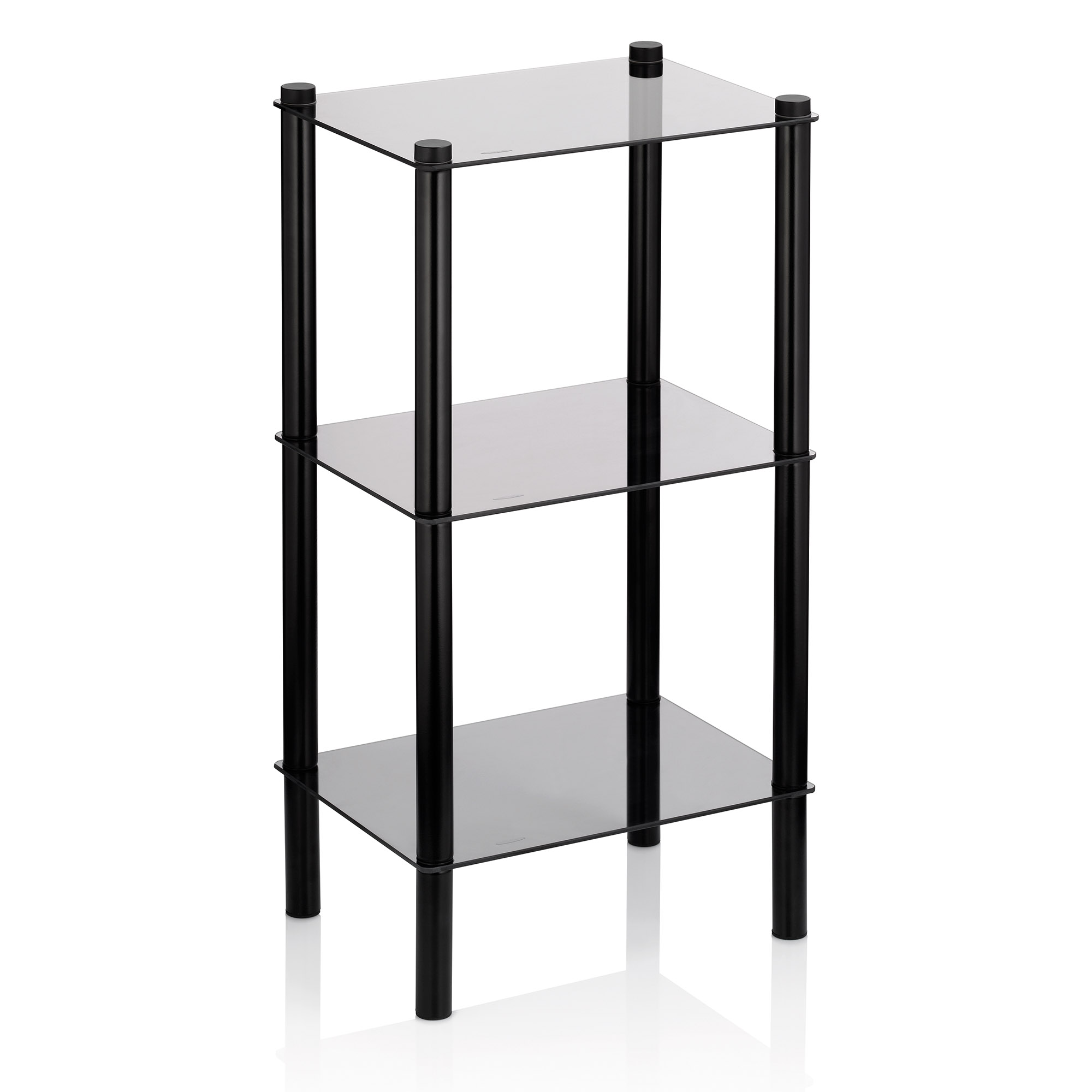 KELA Regal LARS Metall matt schwarz mit 3 Böden aus getöntem Sicherheitsglas