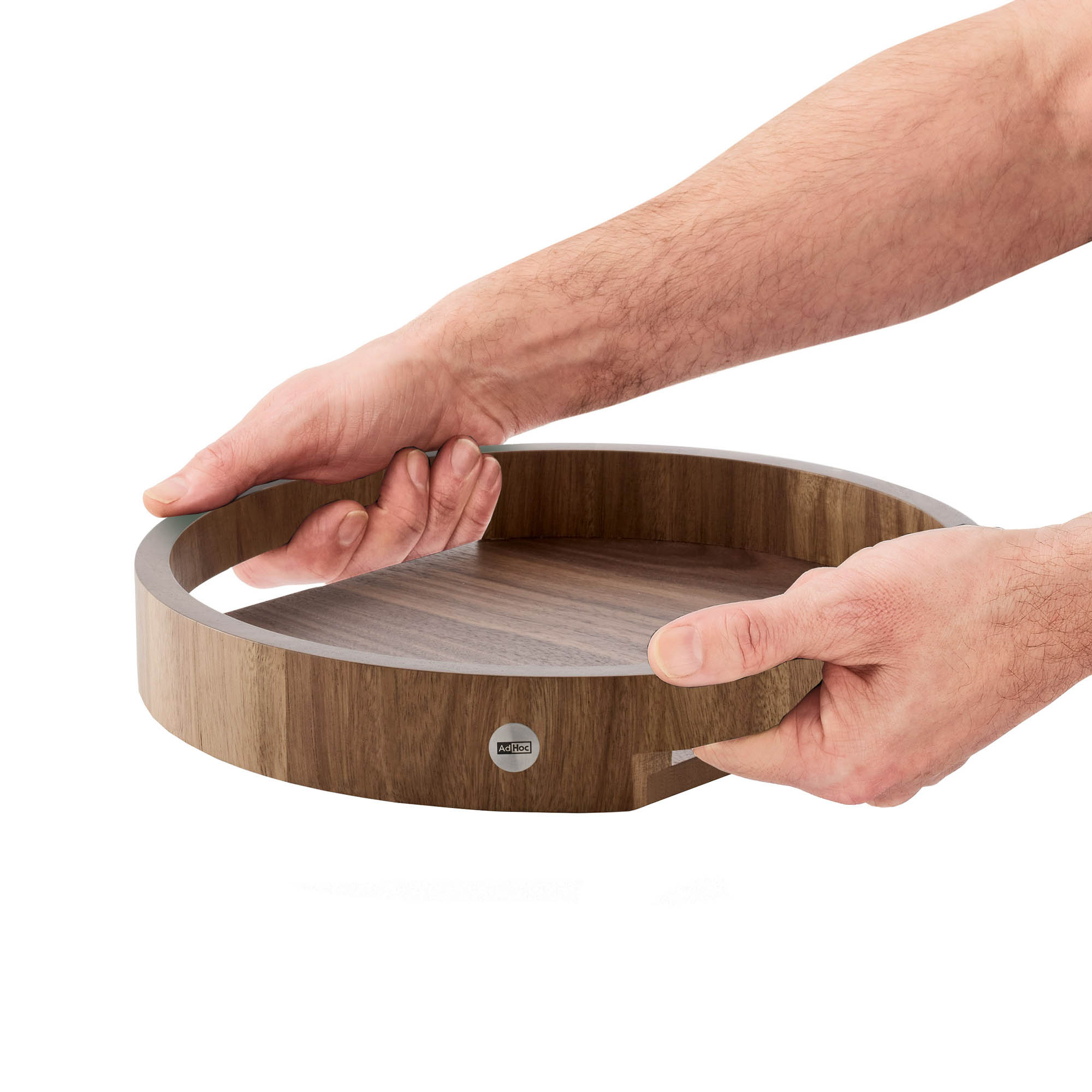 AdHoc Tablett Serviertablett rund AURA 40 cm Akazienholz und Walnussholz natur