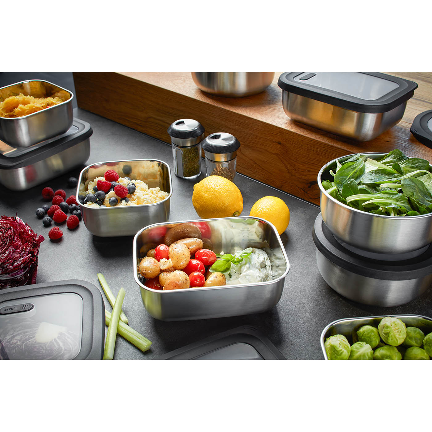 GEFU Frischhaltedose PROVIDO 2,6 Liter rechteckig Edelstahl mikrowellentauglich