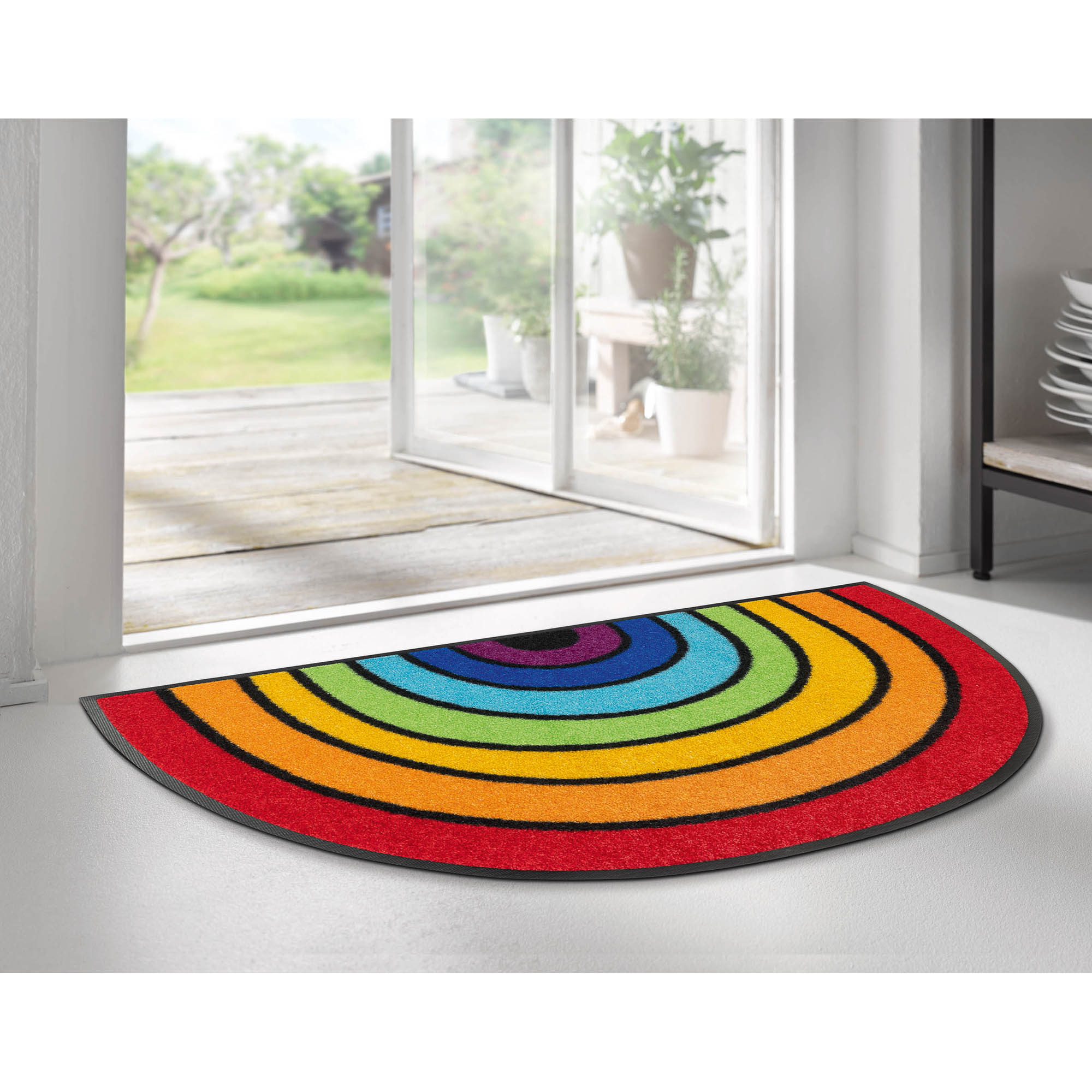 WASH + DRY Fußmatte halbrund 50 x 85 cm Motiv ROUND RAINBOW Regenbogen