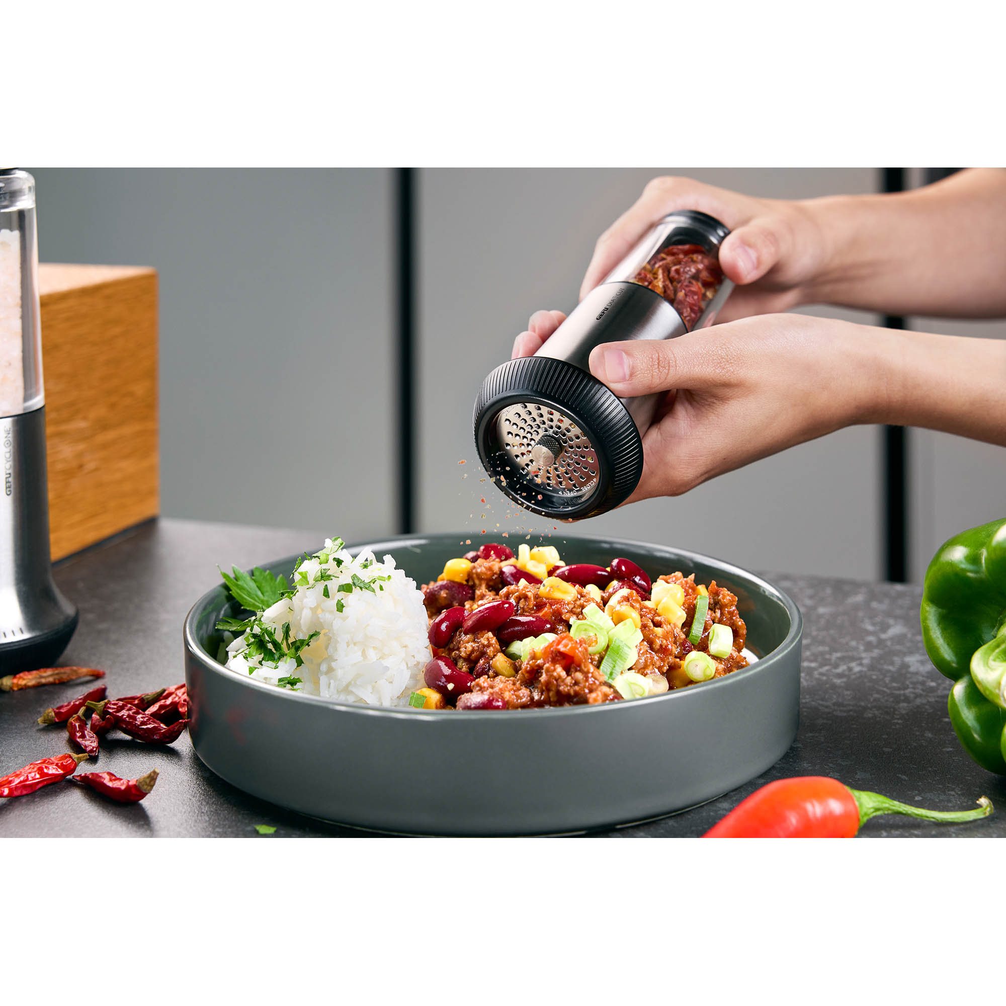 GEFU Chilischneider X-PLOSION 15 cm + 30 g Birdseyechilis im Geschenk-Set