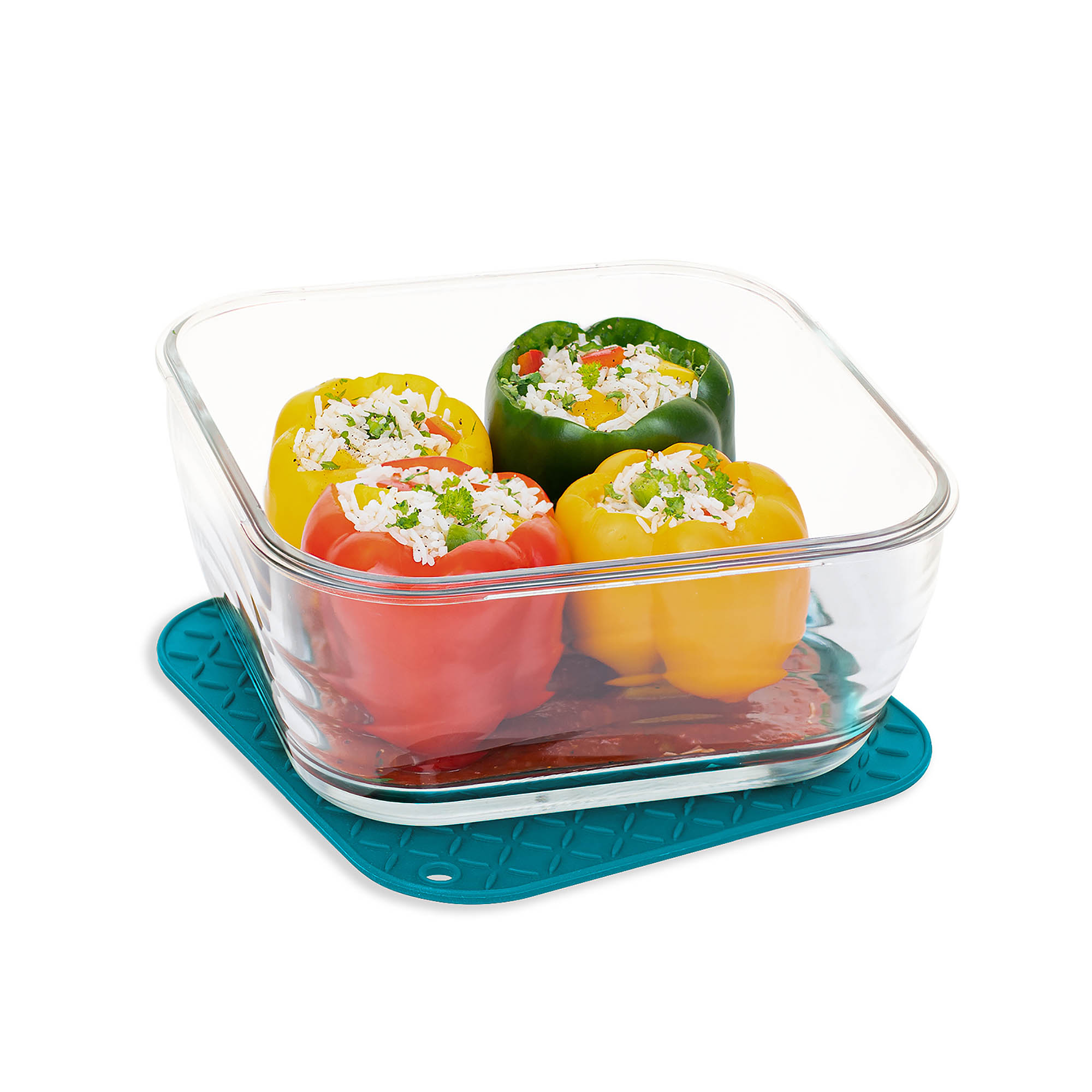 GENIUS Nicer Dicer Chef Glasschüssel 2,8 Liter backofenfest mit Deckel petrol
