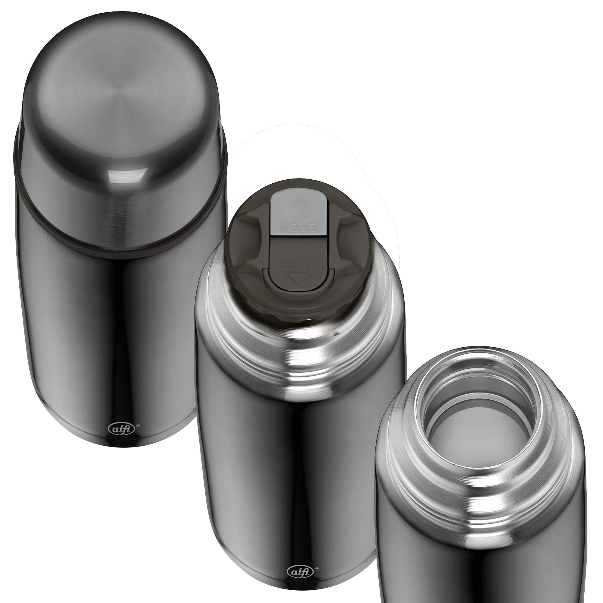 ALFI ISOTHERM PERFECT 0.75-litre stainless steel vacuum flask with automatic cap, cool grey