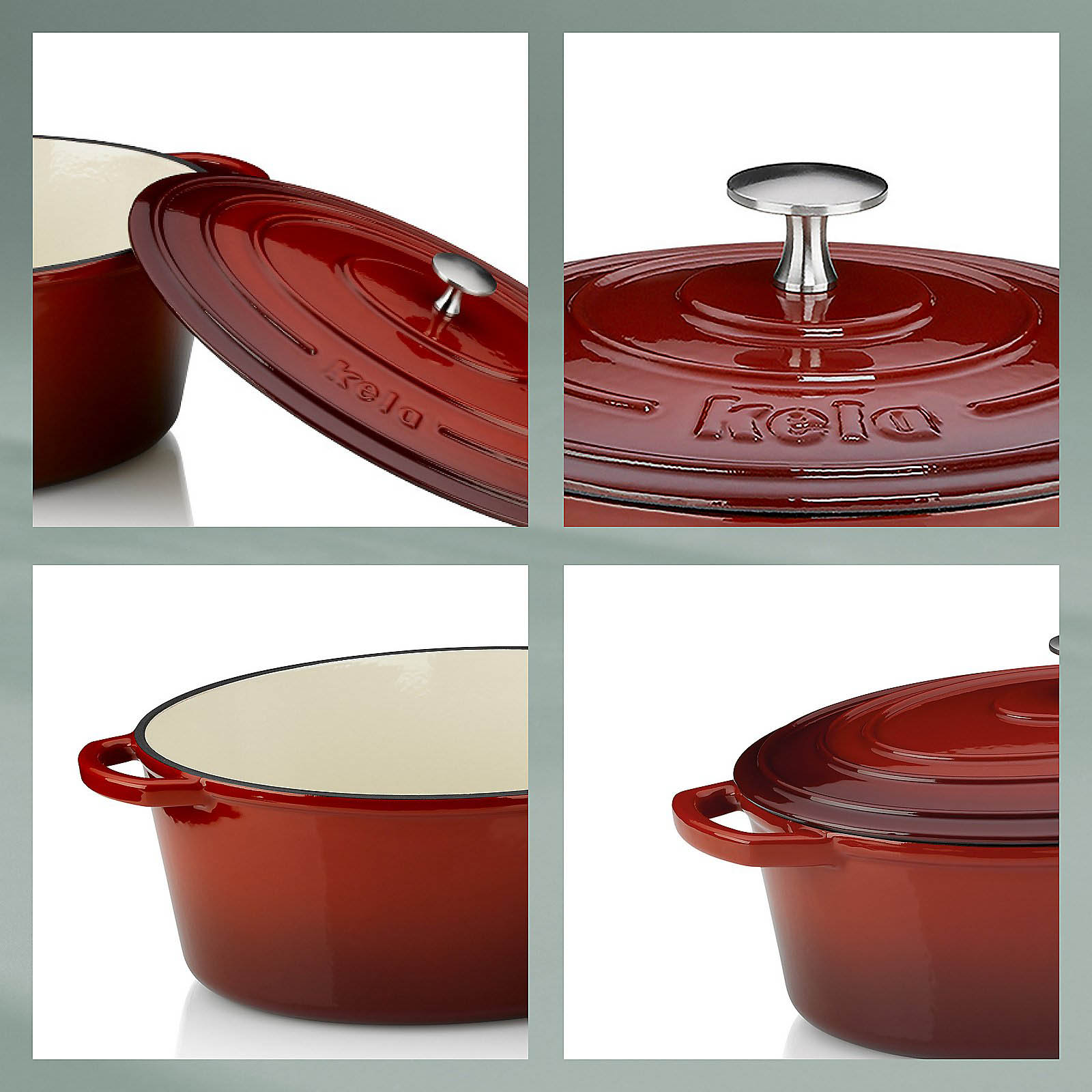 KELA Bräter Cocotte CALIDO Gusseisen emailliert 33 cm oval 6 Liter rot INDUKTION