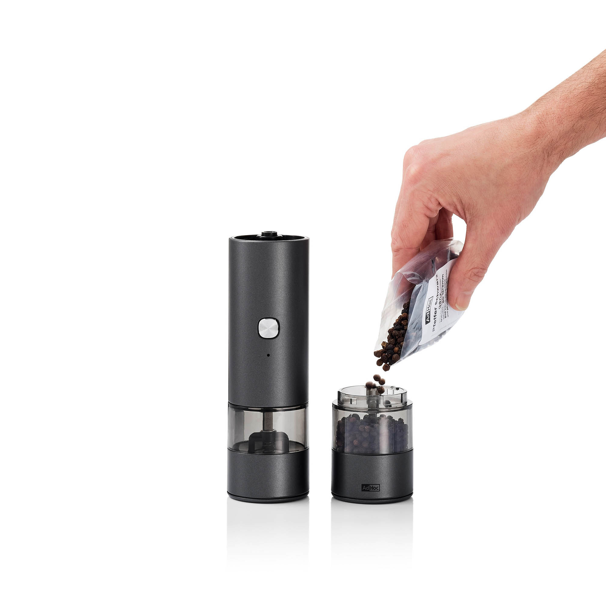 AdHoc Elektrische Pfeffer- / Salz-Doppelmühle i.MILL DUO 23,5 cm Edelstahl poliert