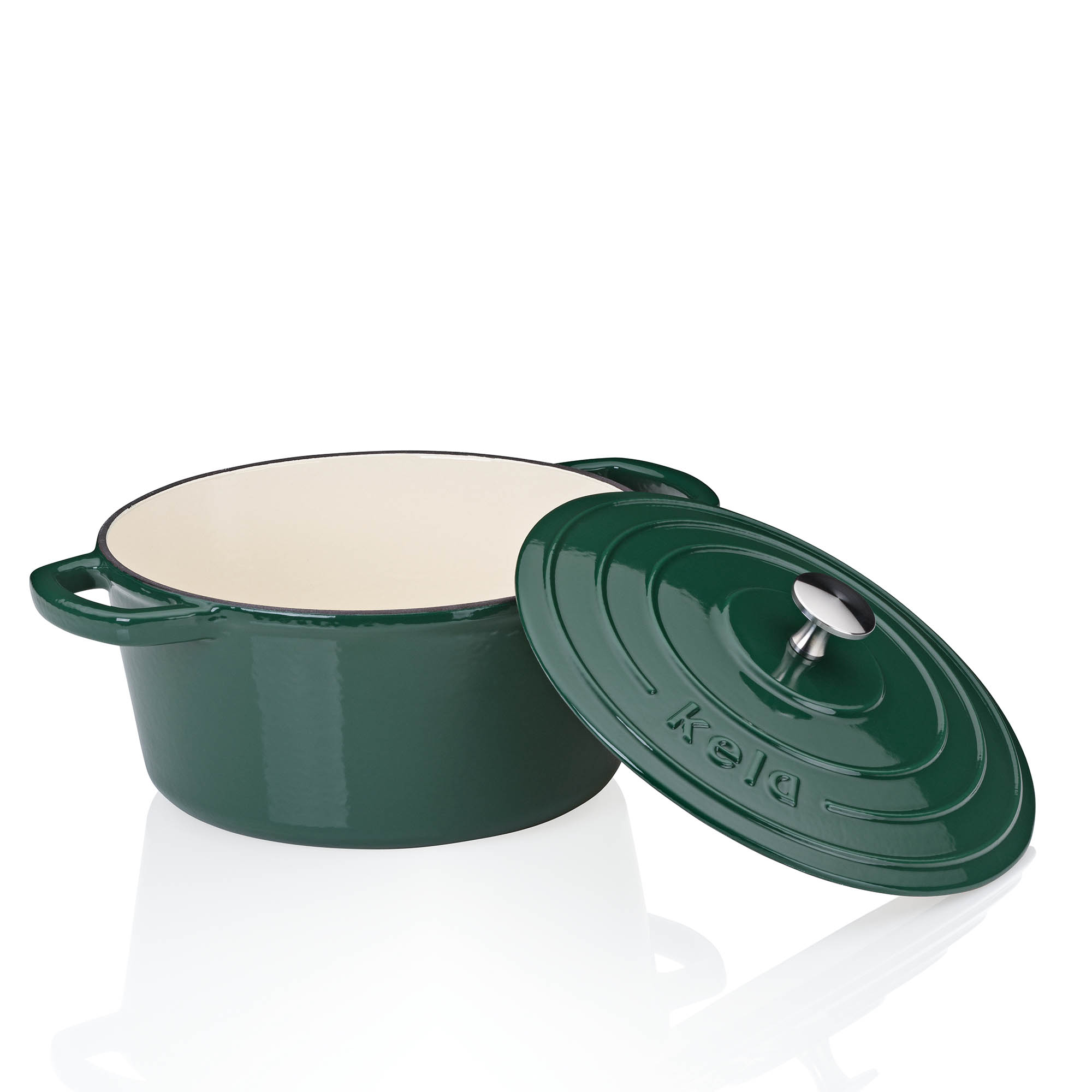 KELA Bräter Cocotte CALIDO Gusseisen emailliert 24 cm rund 3,8 Liter smaragdgrün