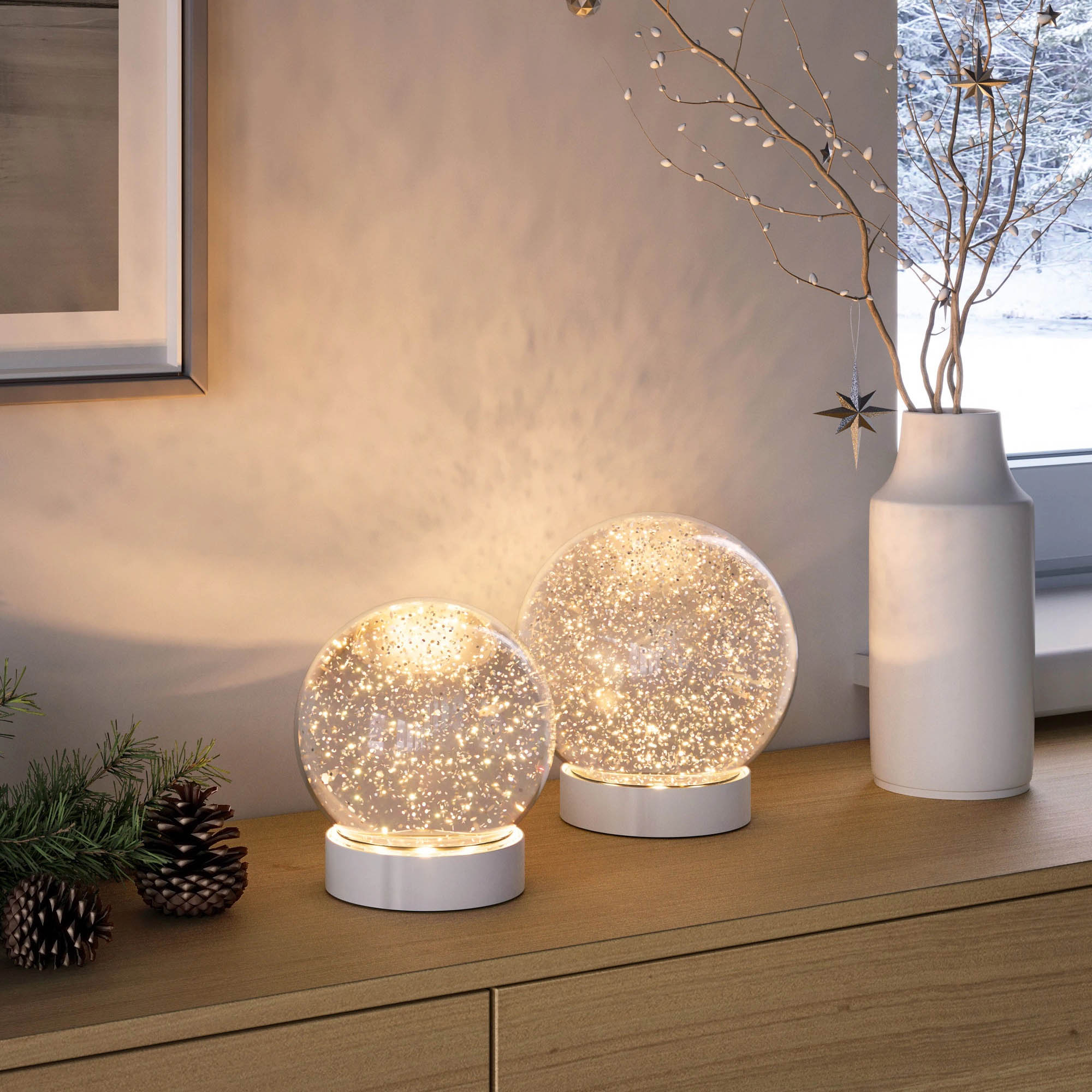 SOMPEX LED-Tischleuchte GLAMOR BAUBLE 13 cm weiß Dekoleuchte mit beweglichem Glitter
