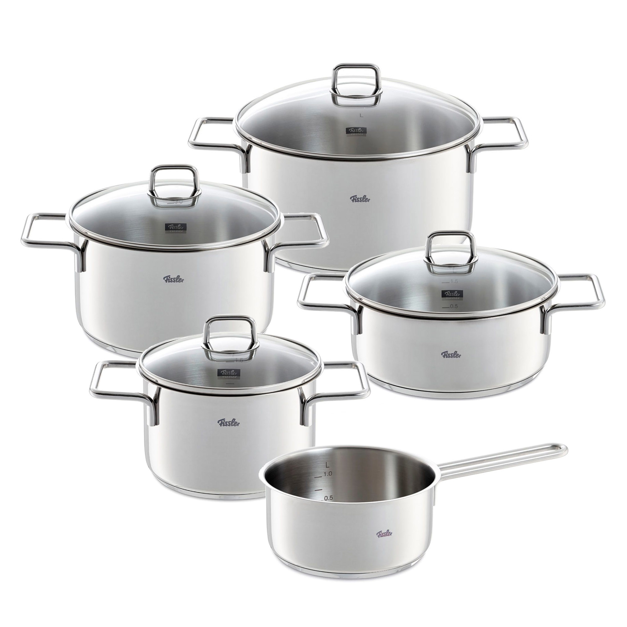 FISSLER Topfset LUMI THERM 5-teilig mit Glasdeckeln