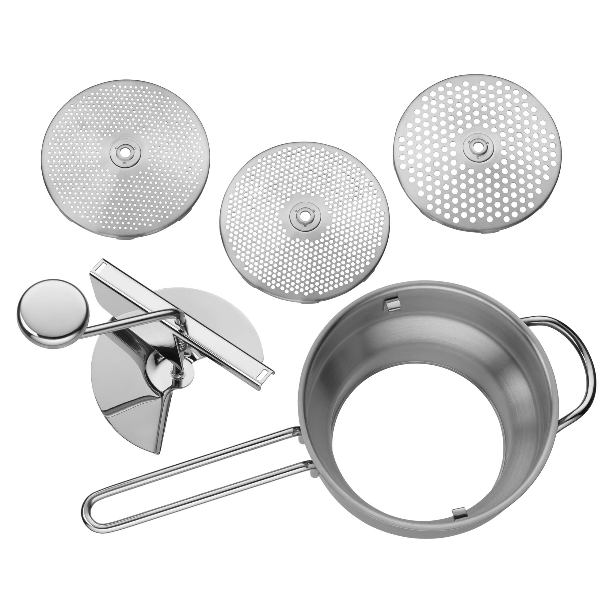 WMF Passiermühle GOURMET aus Cromargan mit 3 Scheiben 2mm, 3mm, 5mm