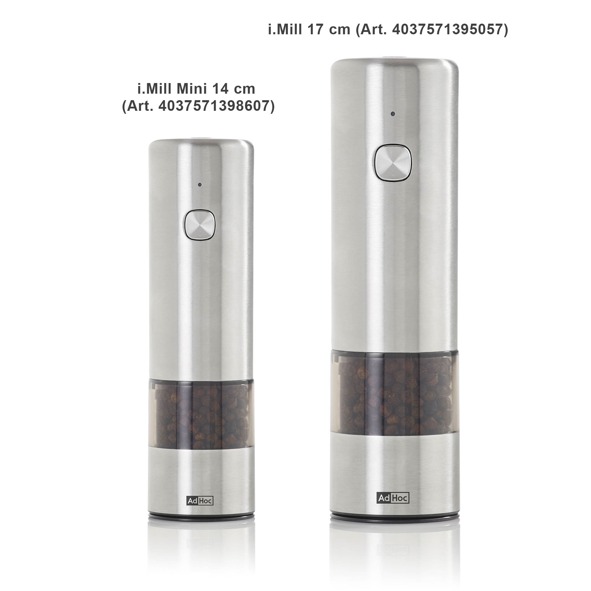 AdHoc electric pepper or salt mill i.MILL MINI 14 cm rechargeable stainless steel