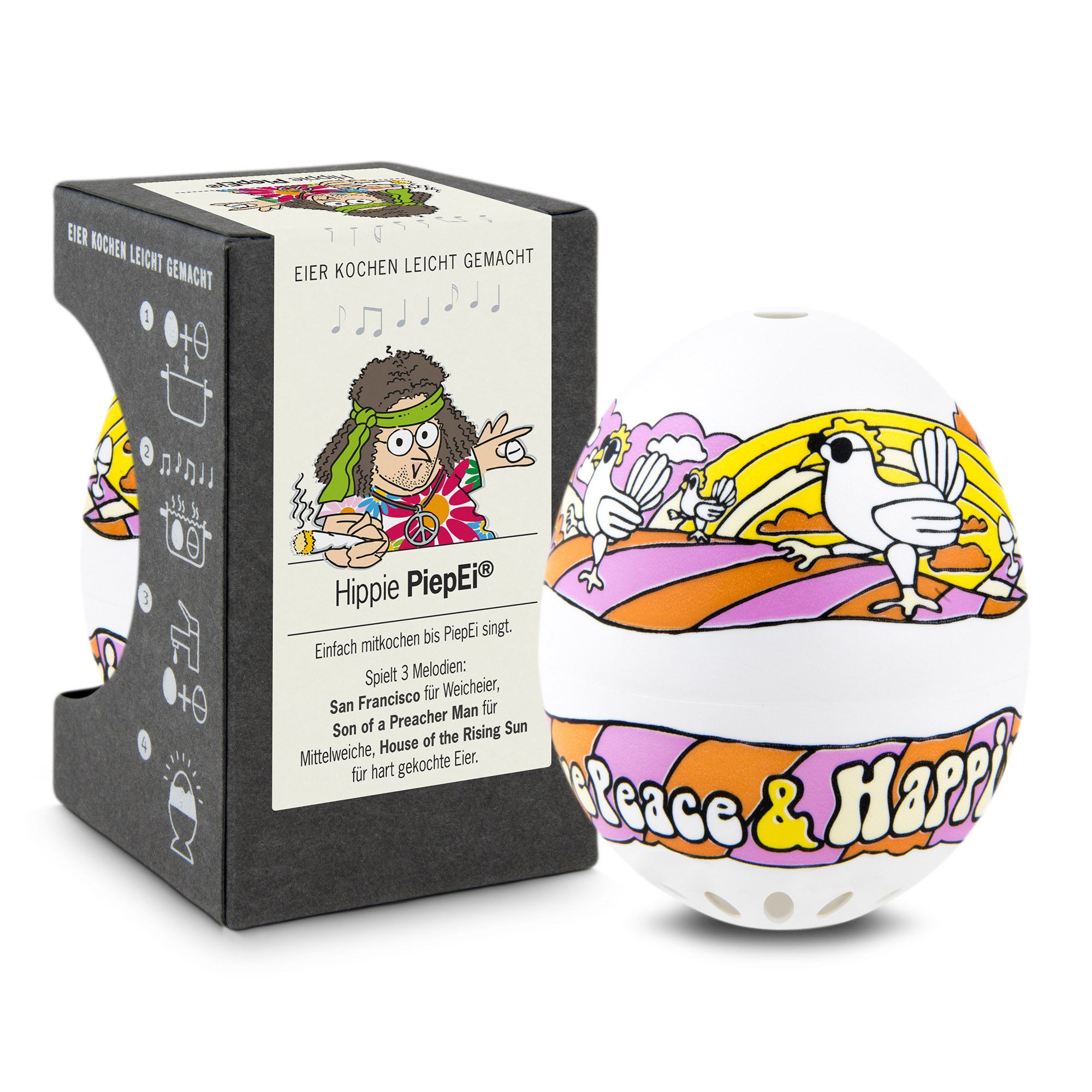 BRAINSTREAM PiepEi HIPPIE Eieruhr zum Mitkochen für 3 Härtegrade