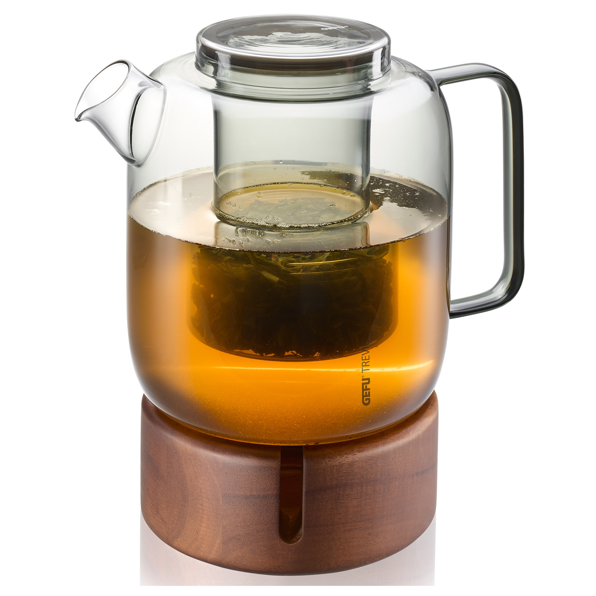 GEFU Teekanne TREVIO 1,5 Liter aus Borosilikatglas mit Teesieb und Stövchen