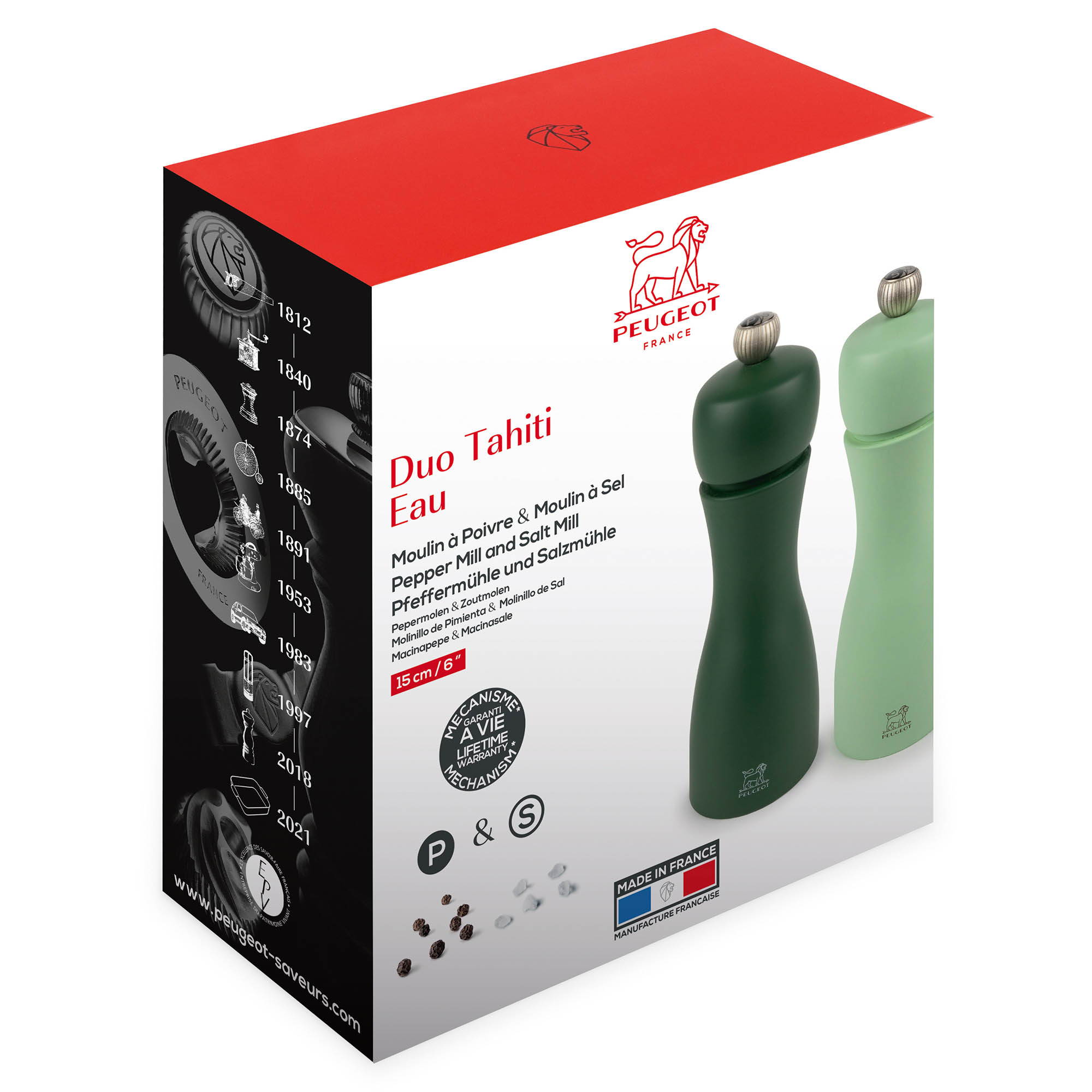 PEUGEOT Pfeffermühle Salzmühle TAHITI ZIRLION Duo Set 15 cm ELEMENTS - WASSER