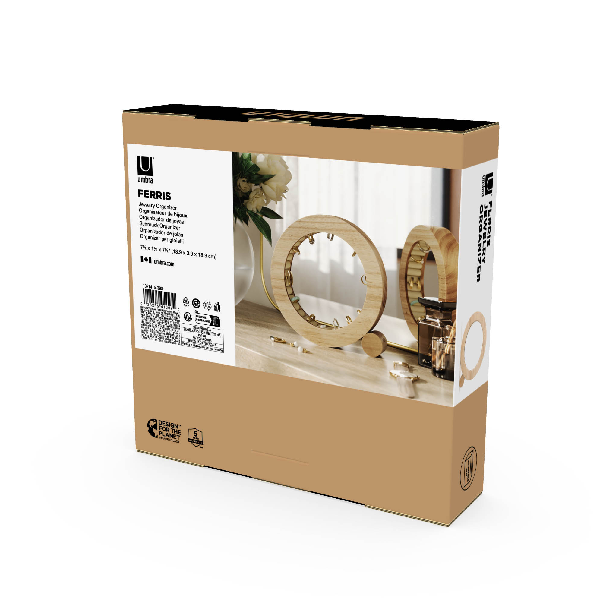UMBRA FERRIS Jewellery Organiser and Ring Holder, Natural Ash Wood