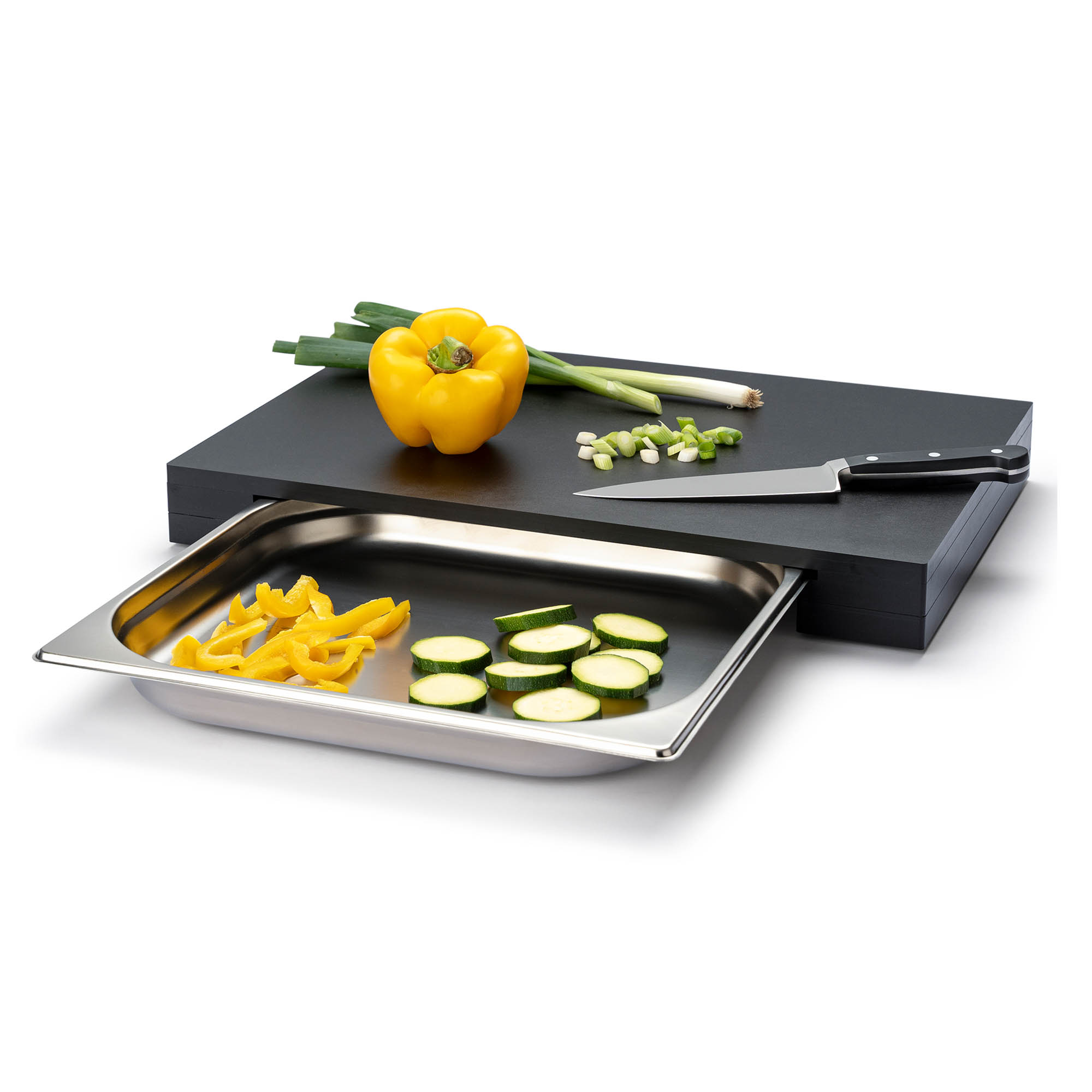 CONTINENTA Schneidebrett 48 x 32,5 x 5 cm aus DURACORE mit Edelstahl-Schublade