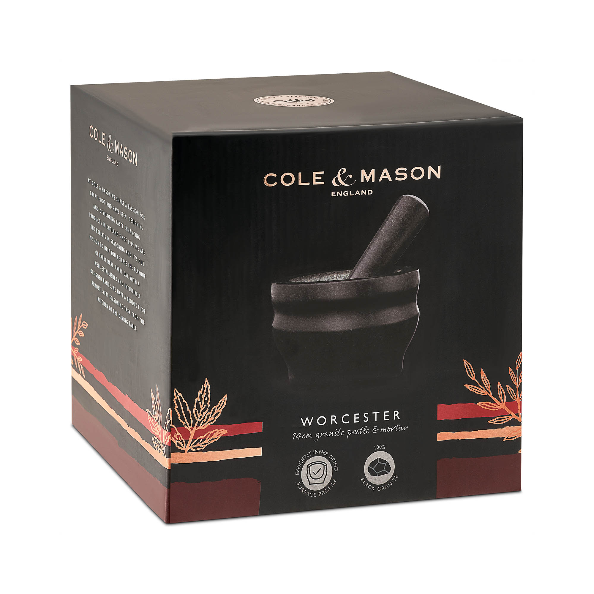 COLE & MASON Mörser und Stößel WORCESTER aus massivem Granit 14 cm