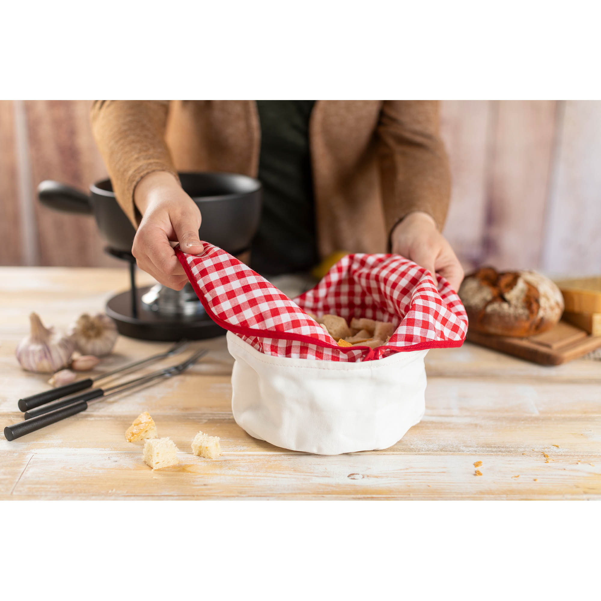 KUHN RIKON Fondue-Brotsack Brotkorb KARO 24 cm Baumwolle