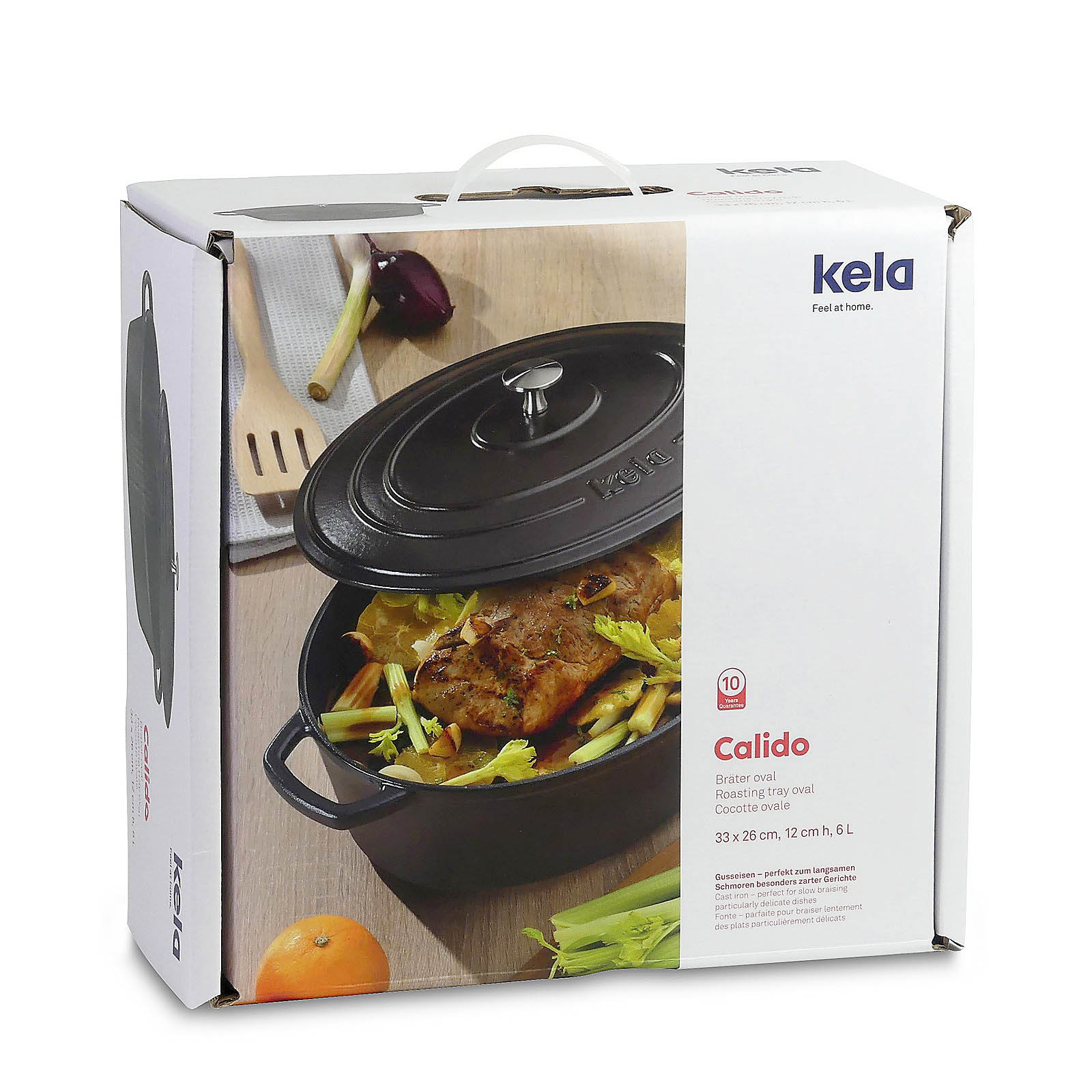 KELA Cocotte casserole CALIDO cast iron enamelled 26 cm round 4.6 litres black