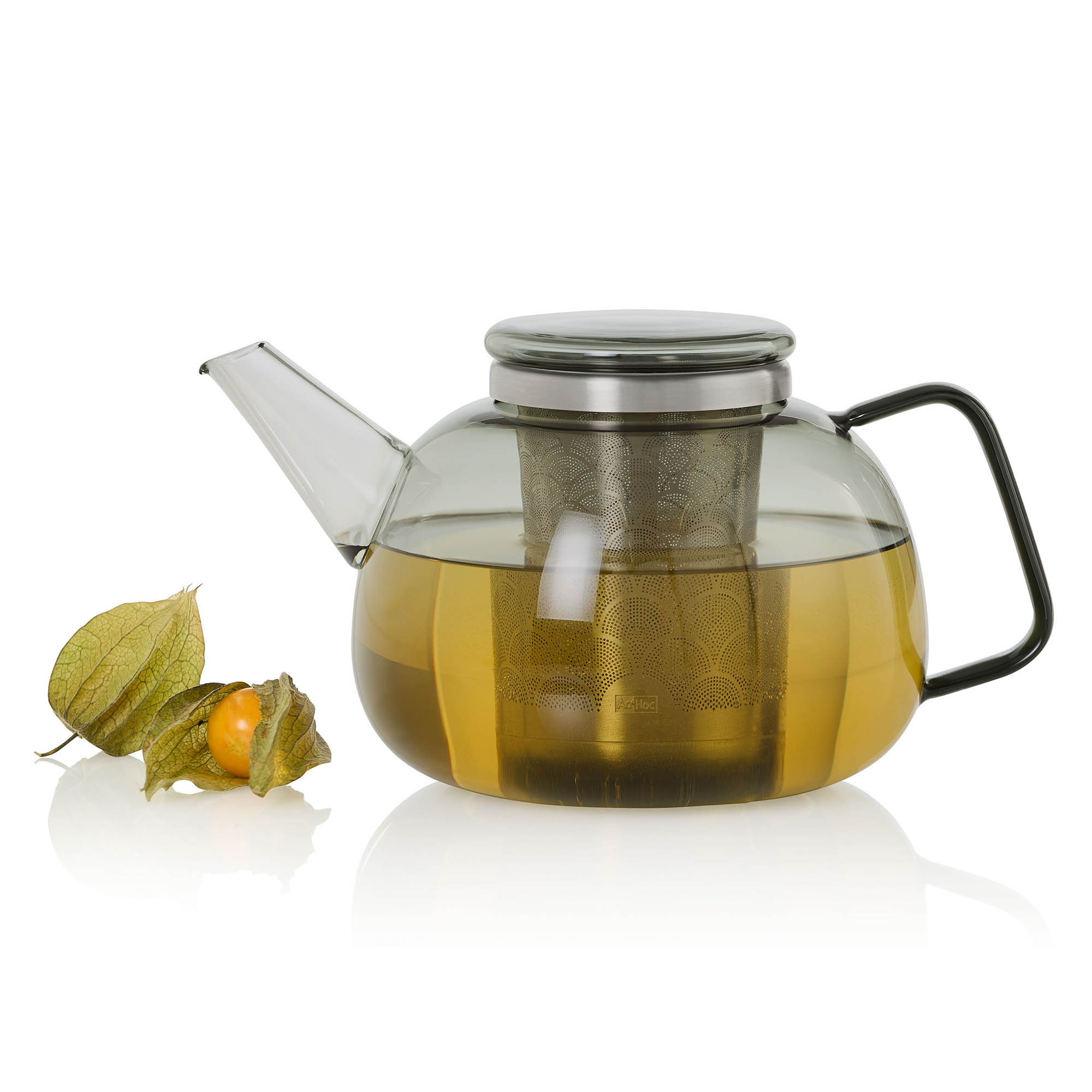 AdHoc Teekanne YUNA GREY aus Borosilikatglas grau getönt 1,6 Liter