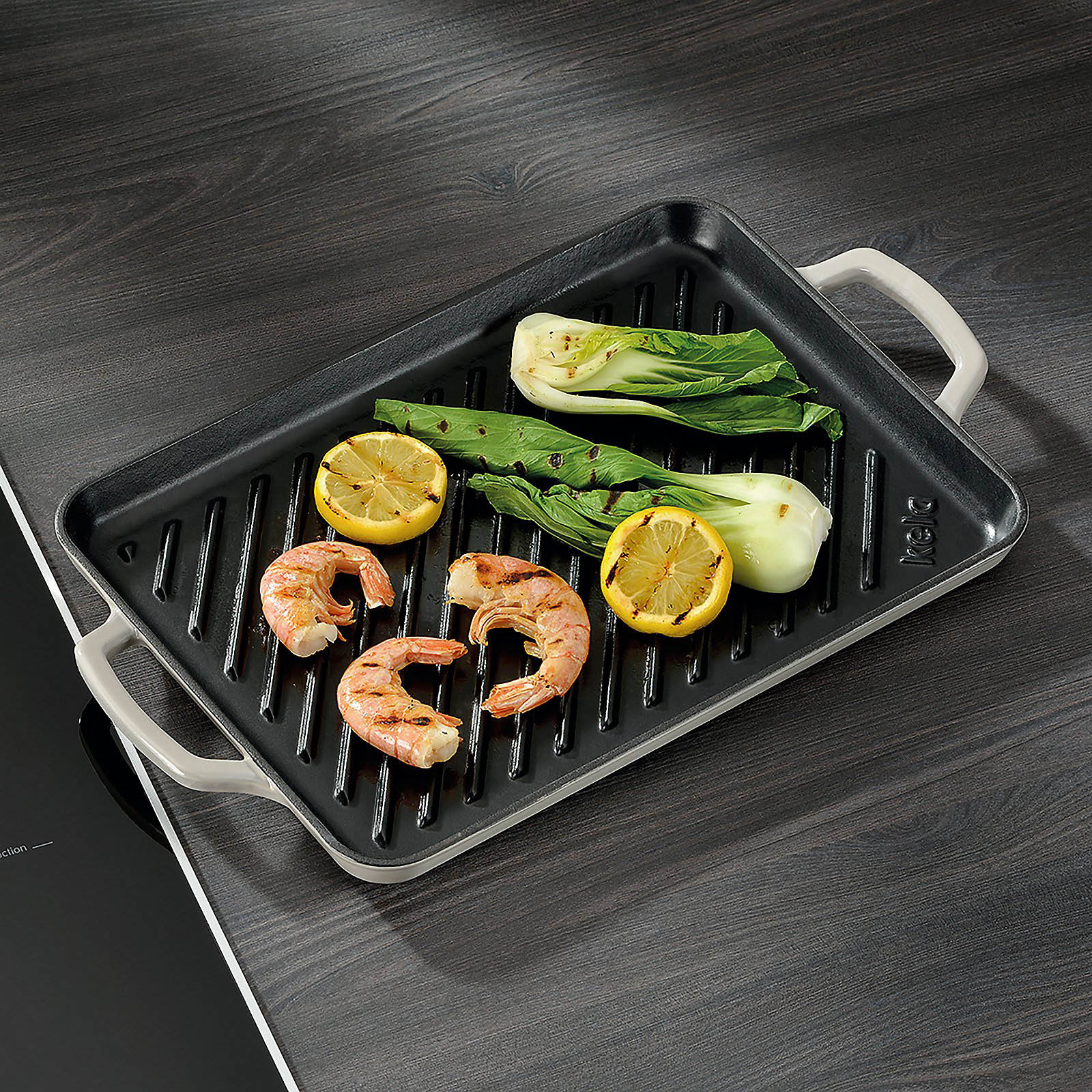 KELA Grillplatte CALIDO aus Gusseisen emailliert 35 x 25 cm hellgrau INDUKTION