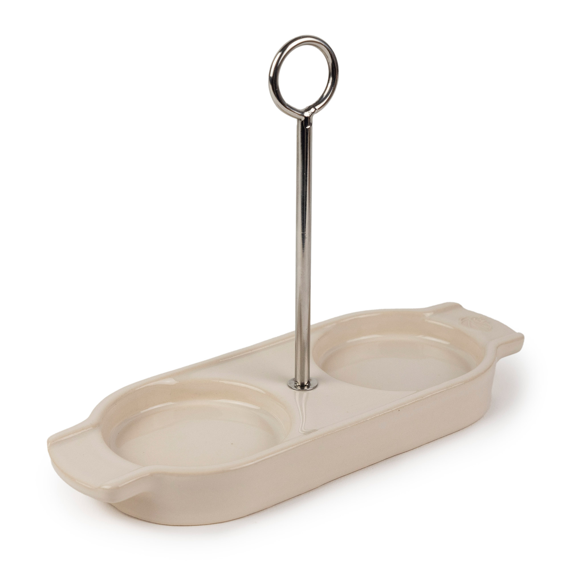 PEUGEOT Mühlenuntersetzer für 2 Mühlen LINEA Keramik ecru mit Edelstahl-Griff