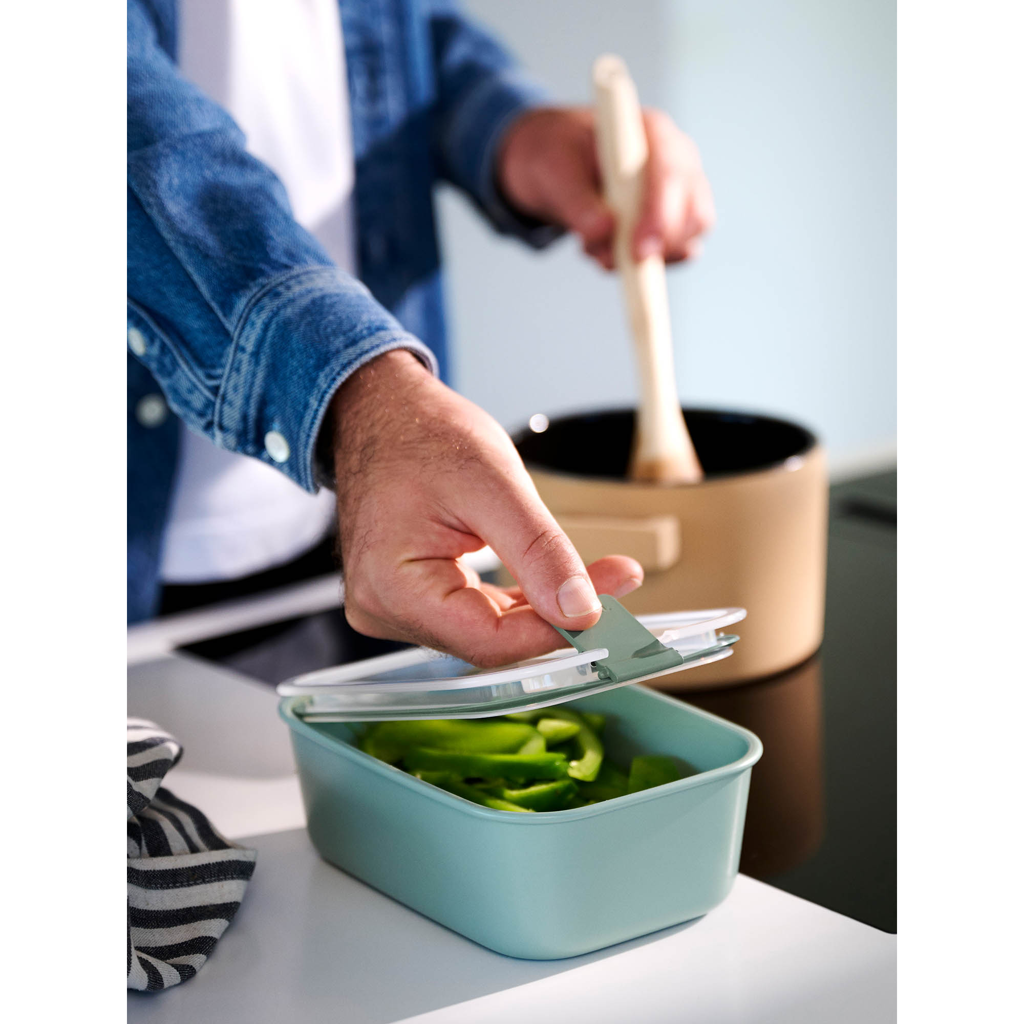 MEPAL EASY CLIP food storage jar rectangular flat 1.5 litres nordic sage