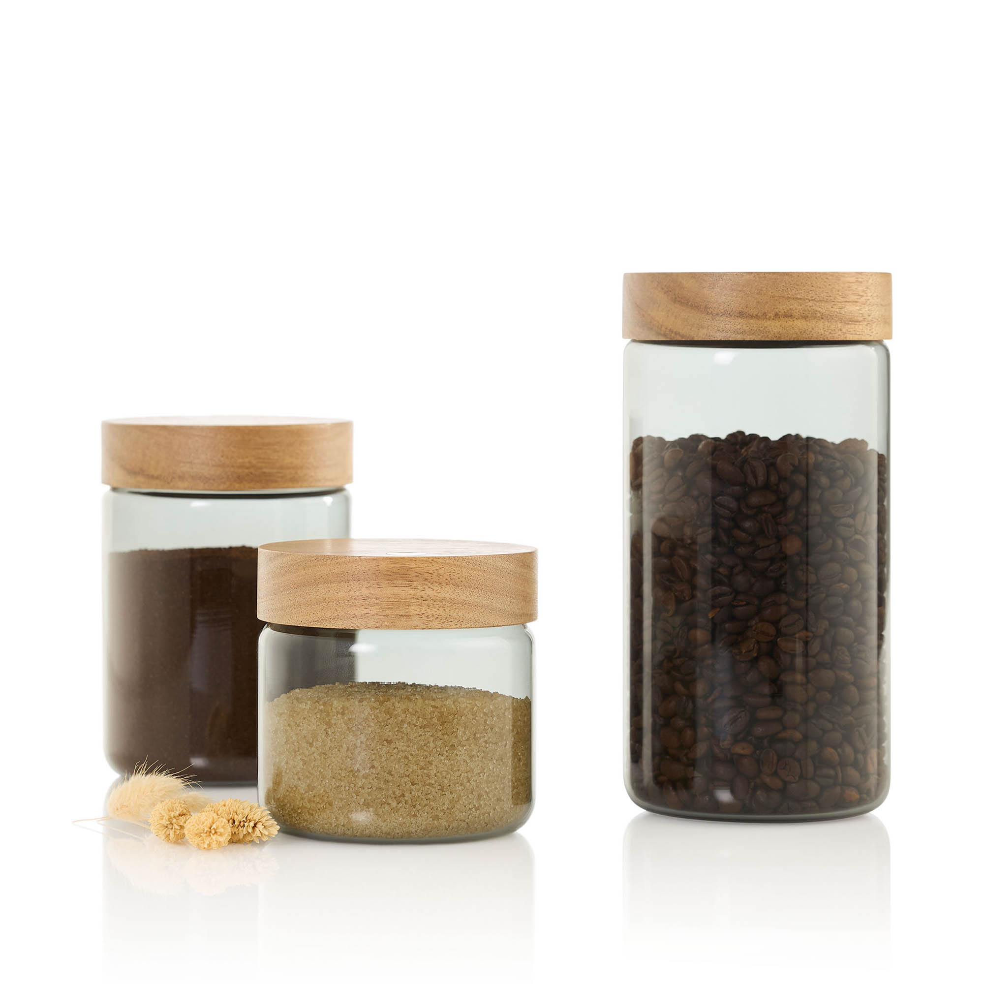 AdHoc Vorratsdose PURE JAR aus Borosilikatglas und Akazienholz 0,8 Liter