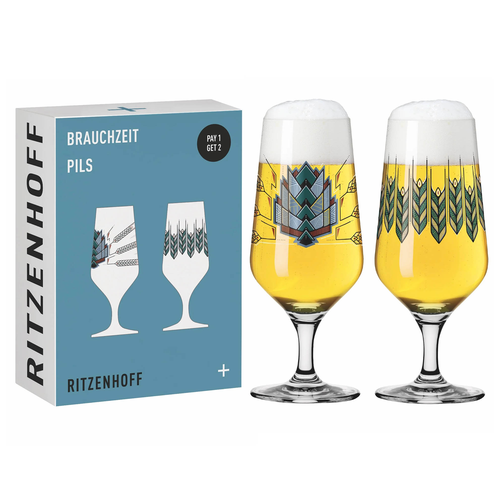 RITZENHOFF Bierglas Pilsglas BRAUCHZEIT F23 Set mit 2 Stück Inhalt je 374 ml