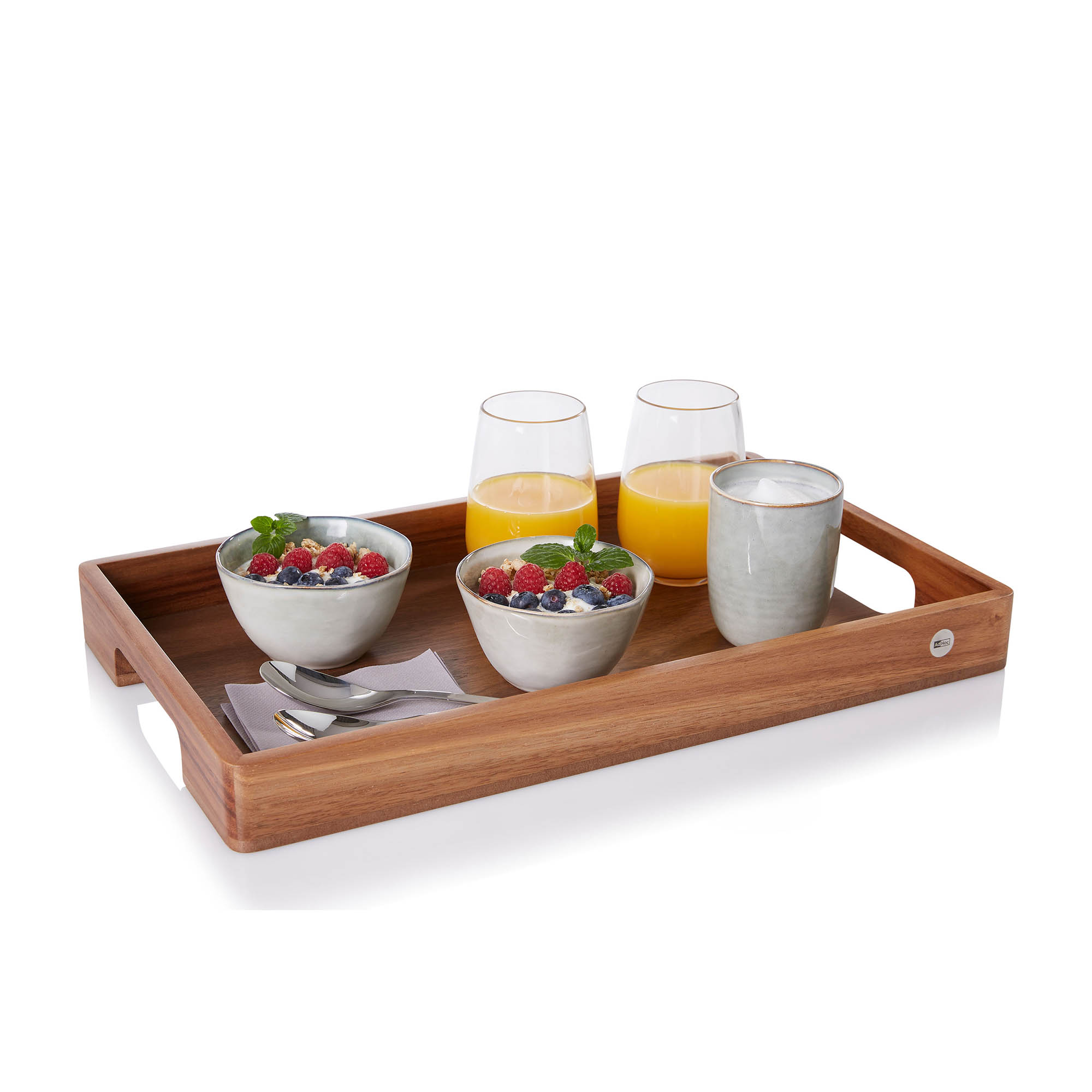 AdHoc Tablett Serviertablett SERVE 50 x 30 x 5 cm aus Akazienholz + Walnussholz