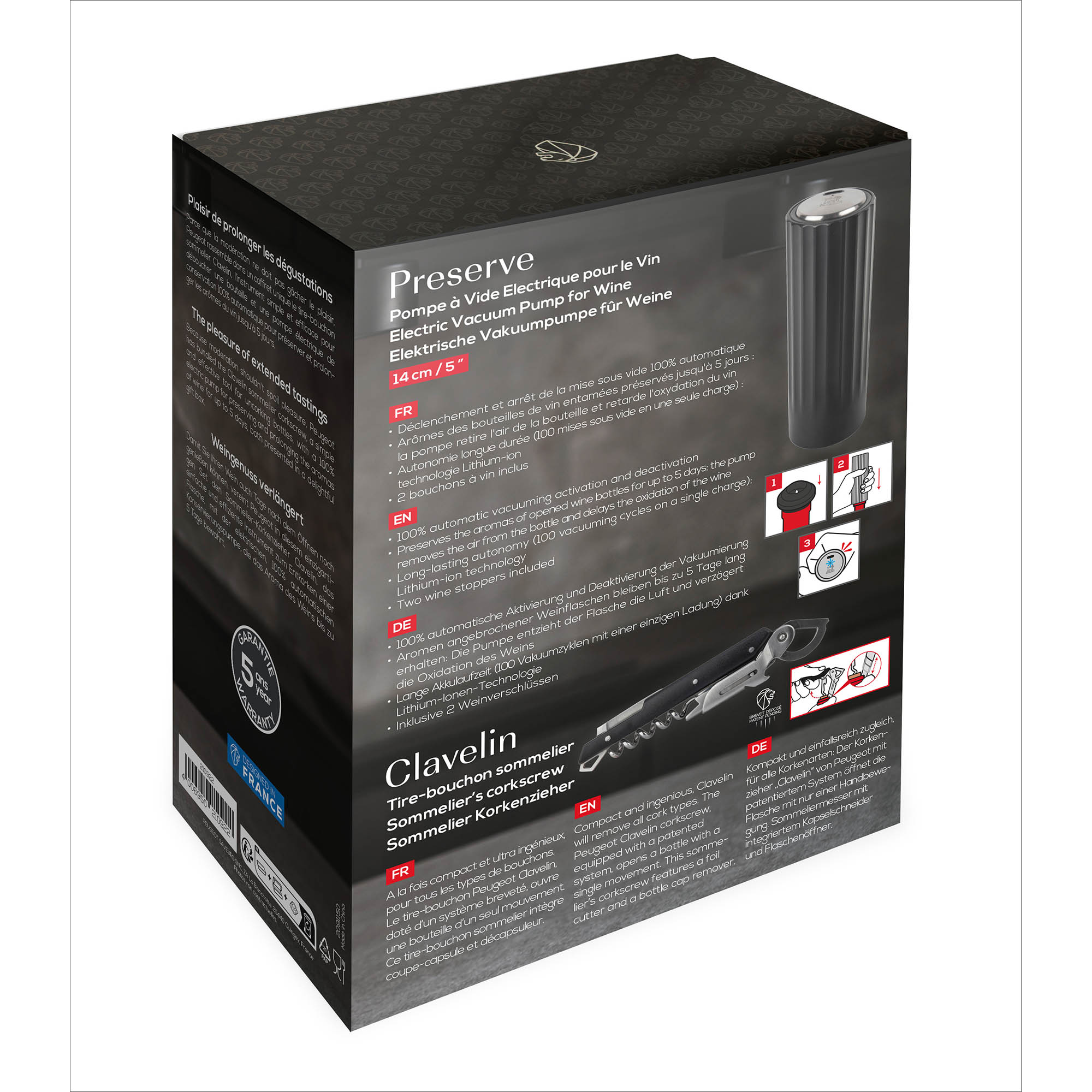 PEUGEOT Geschenk-Set OPEN 'N PRESERVE Elektrische Vakuumpumpe + Sommeliermesser