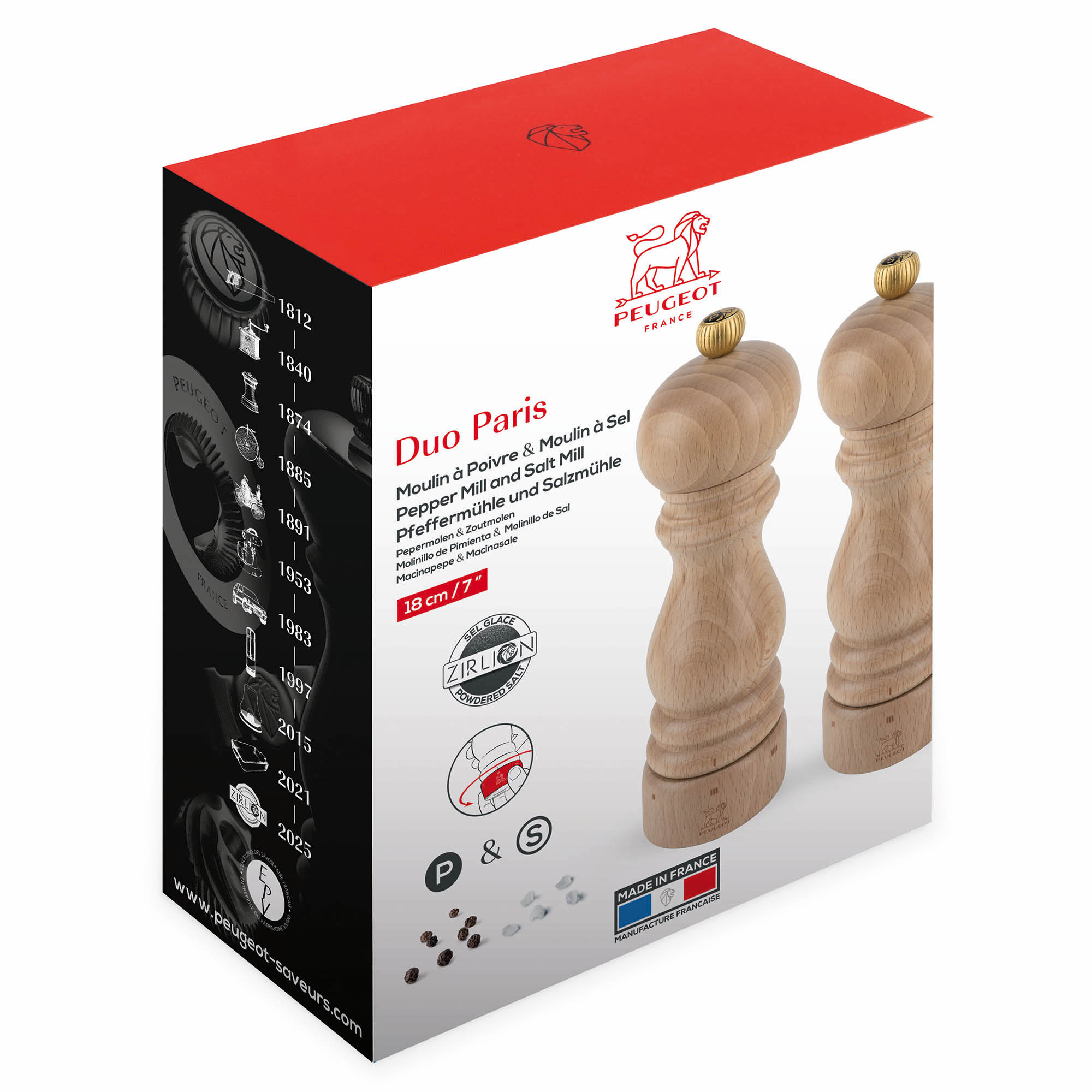 PEUGEOT PARIS Duo Set Pepper and Salt Mills, 18 cm, U'Select Z, Natural Beech