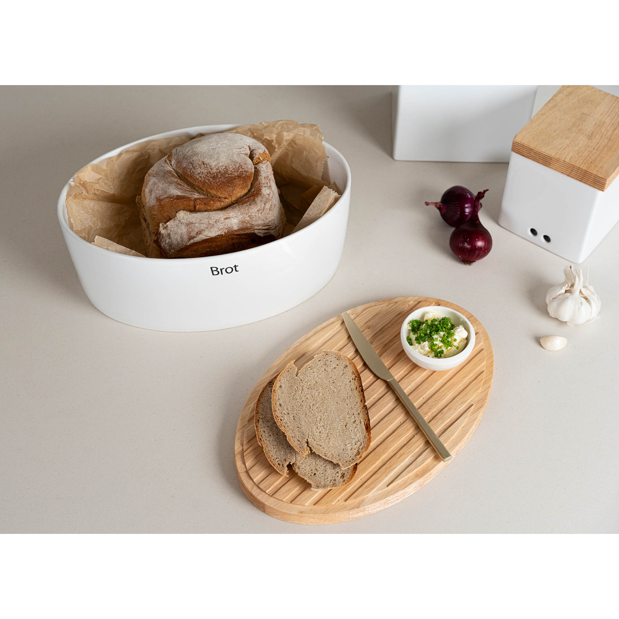 CONTINENTA Brottopf oval mit Holzdeckel hoch 36 x 23 x 15,5 cm weiß