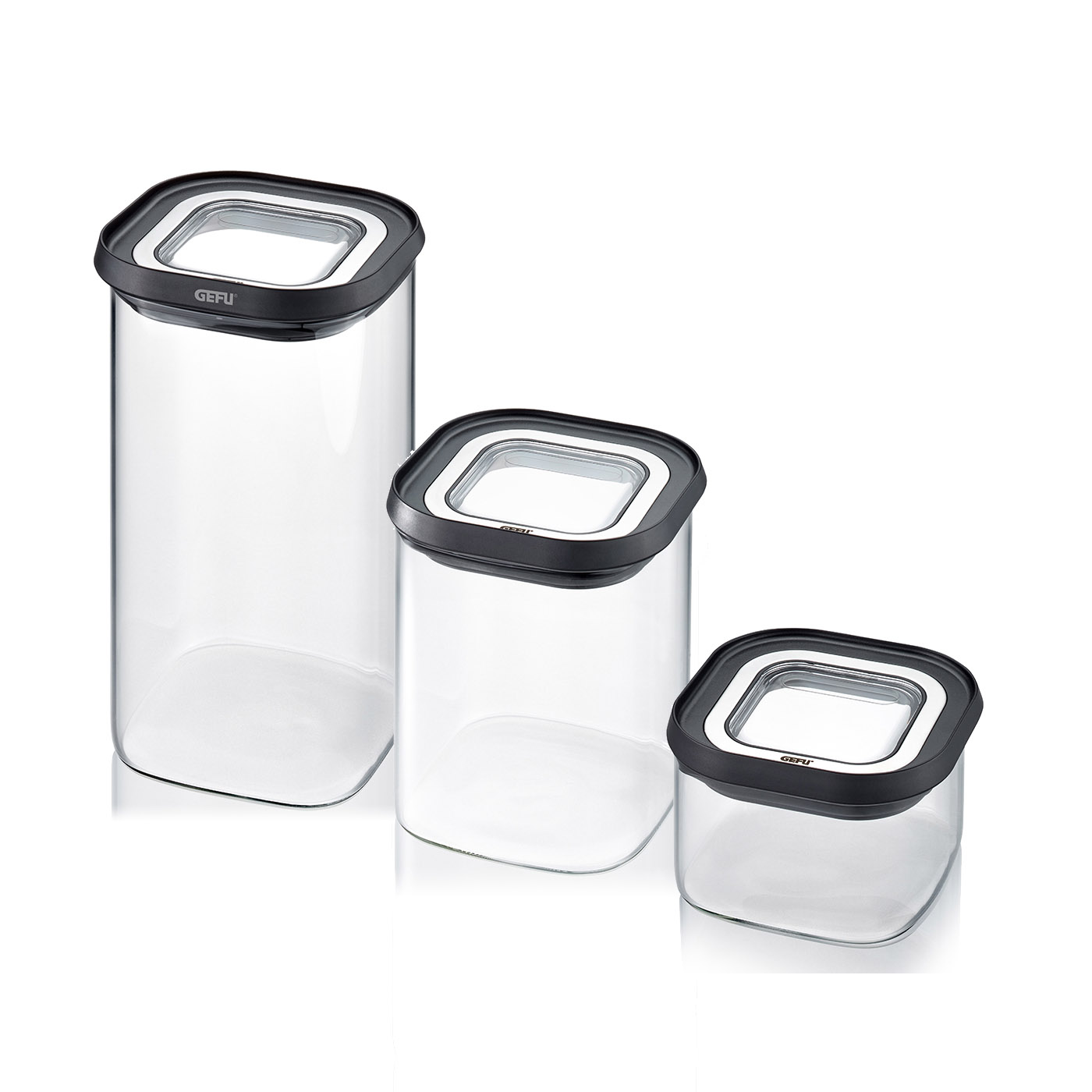 GEFU 3er Set Vorratsdosen Vorratsbehälter PANTRY Borosilikatglas stapelbar