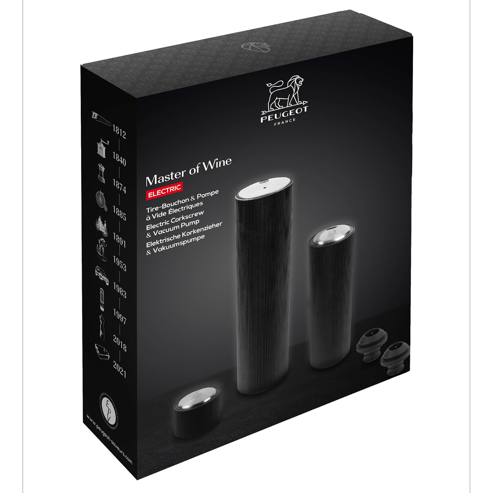 PEUGEOT Geschenk-Set MASTER OF WINE mit Korkenzieher und Vakuumpumpe elektrisch