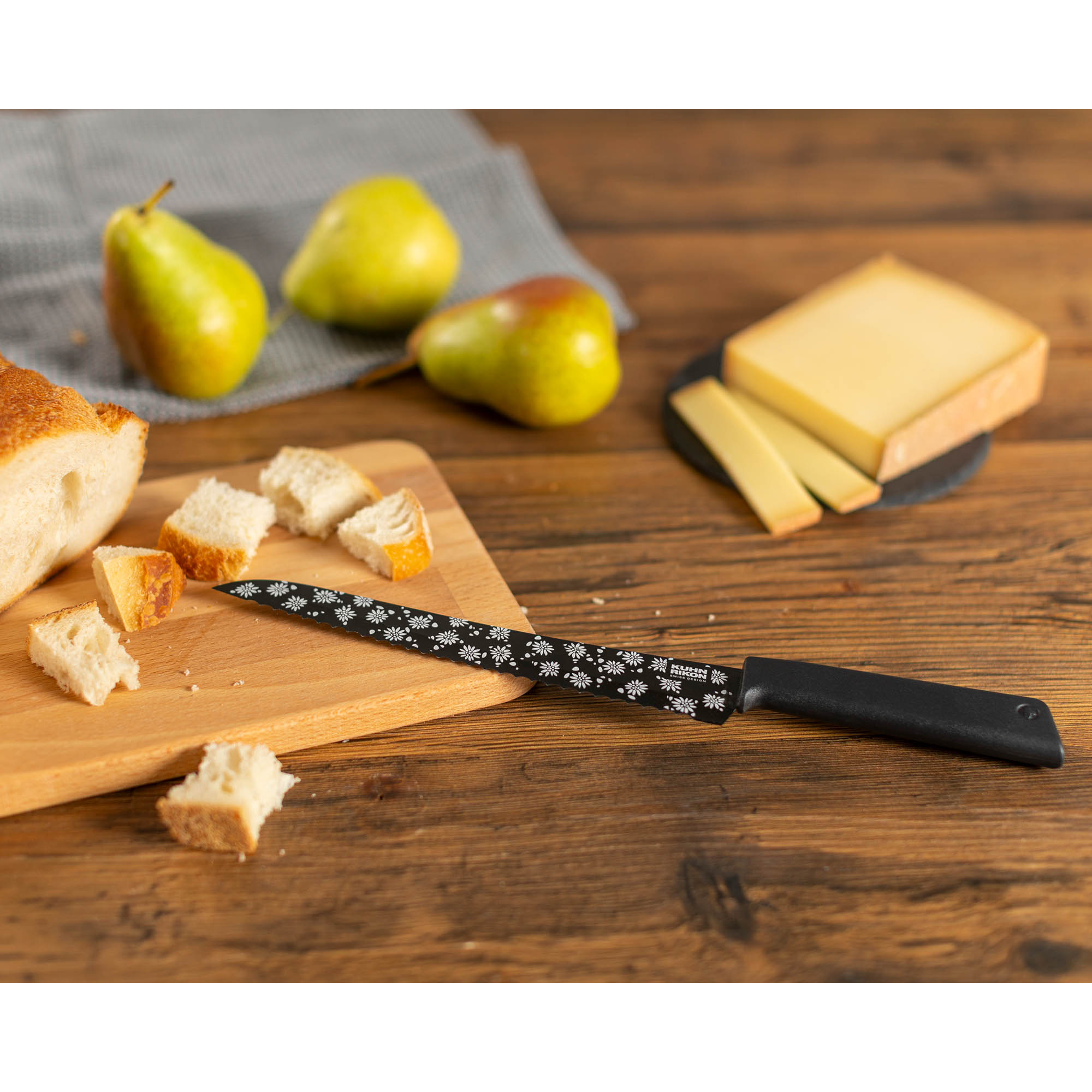 KUHN RIKON Brotmesser COLORI+ ALPWEIDE mit bedruckter Klinge 20 cm Wellenschliff