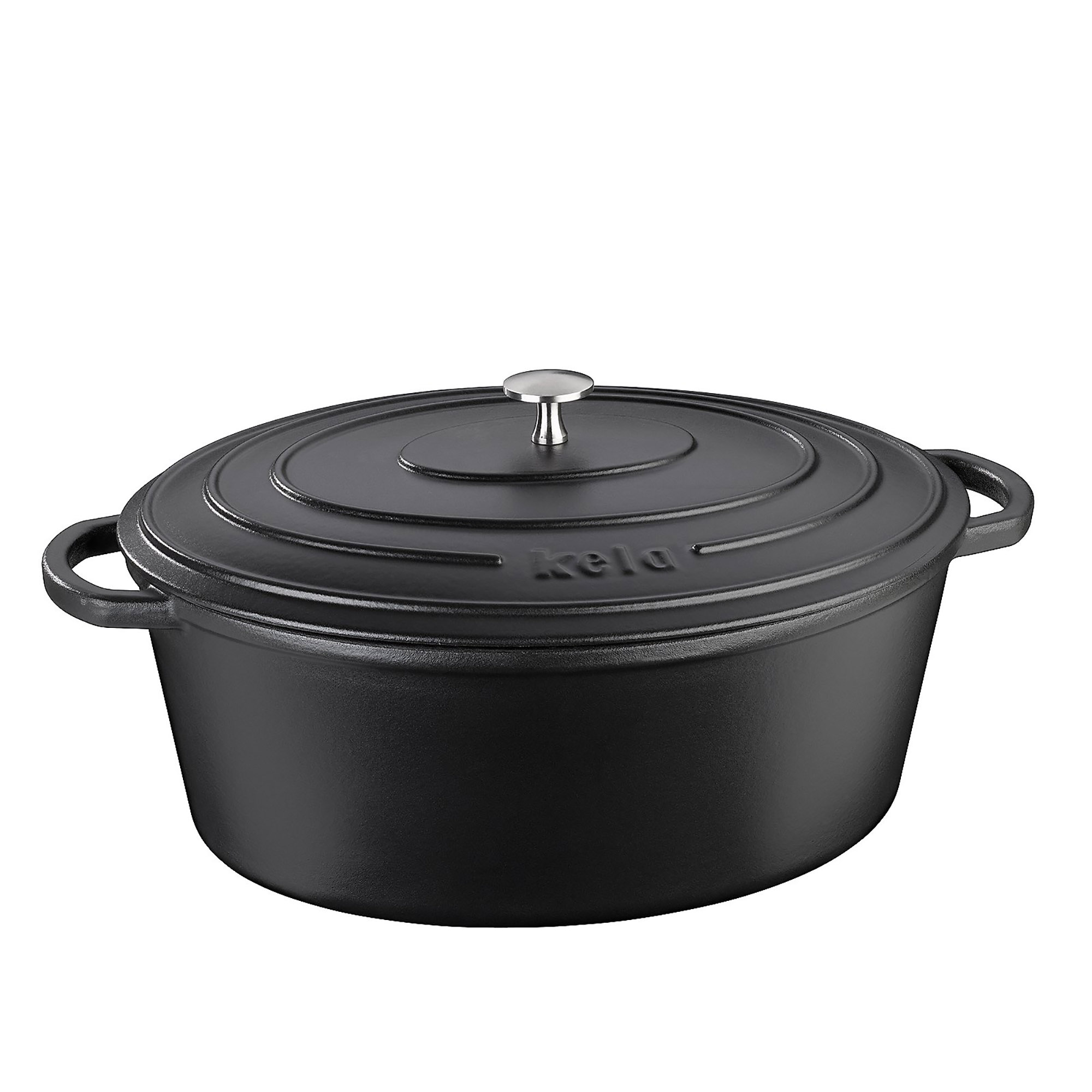 KELA Bräter Cocotte CALIDO Gusseisen emailliert 33 cm oval 6 Liter schwarz INDUKTION